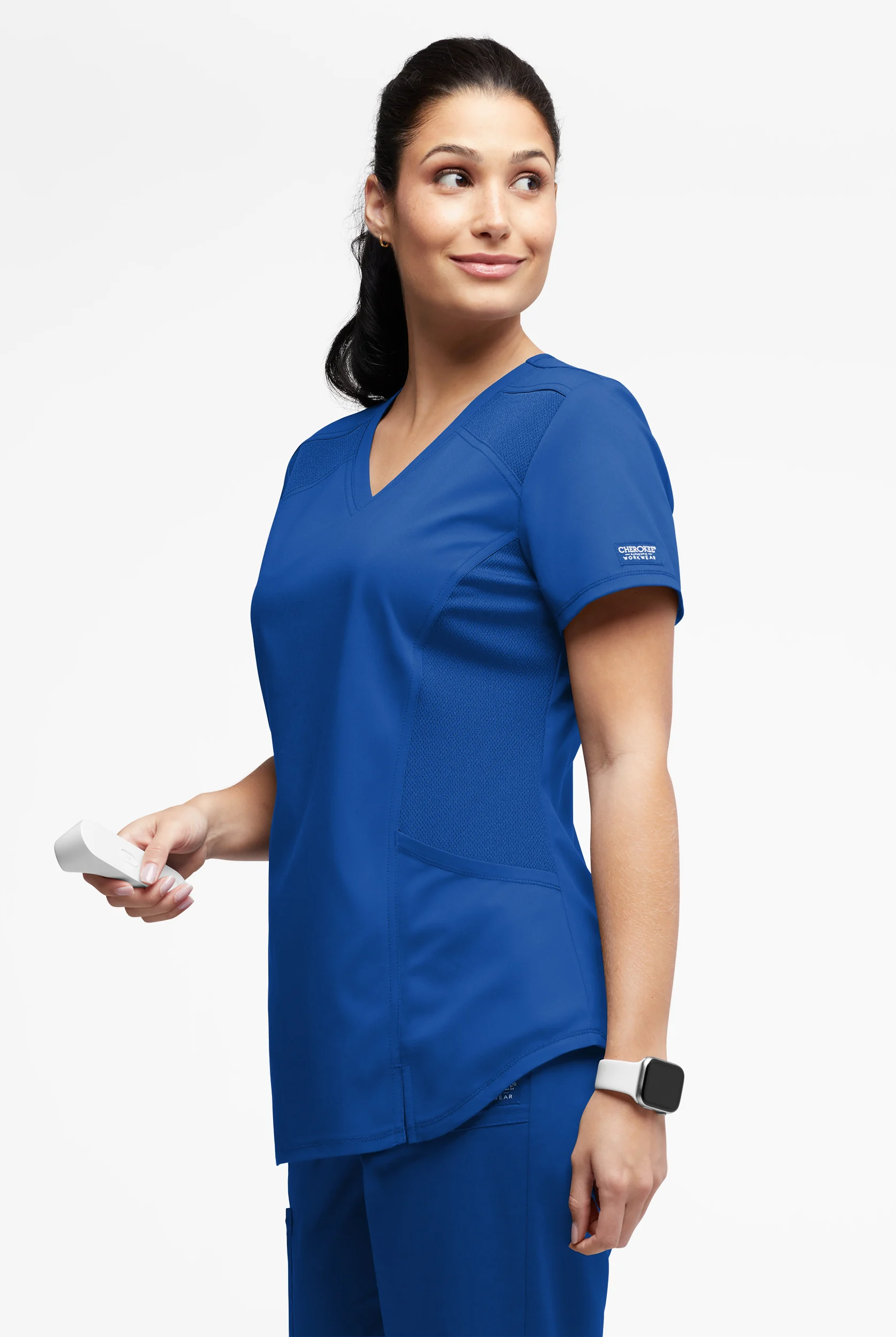 UA Exclusive Cherokee Workwear Revolution Women's 2-Pocket STRETCH Mesh Trim V-Neck Scrub Top