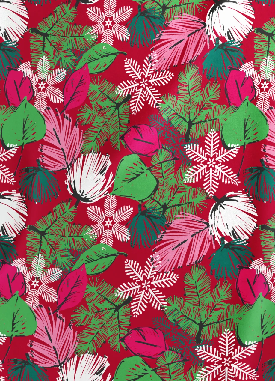 Butter-Soft Christmas Frost Red Women's 3-Pocket V-Neck Print Scrub Top