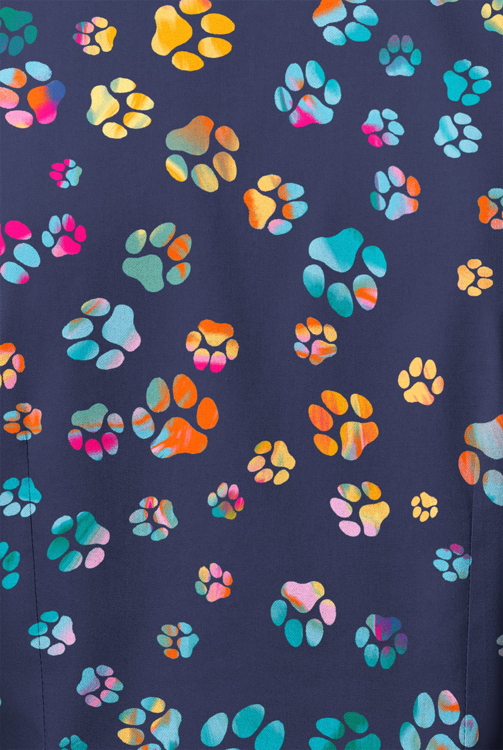Butter-Soft STRETCH Happy Paws Navy Women's Long Sleeve Snap Front Print Scrub Jacket