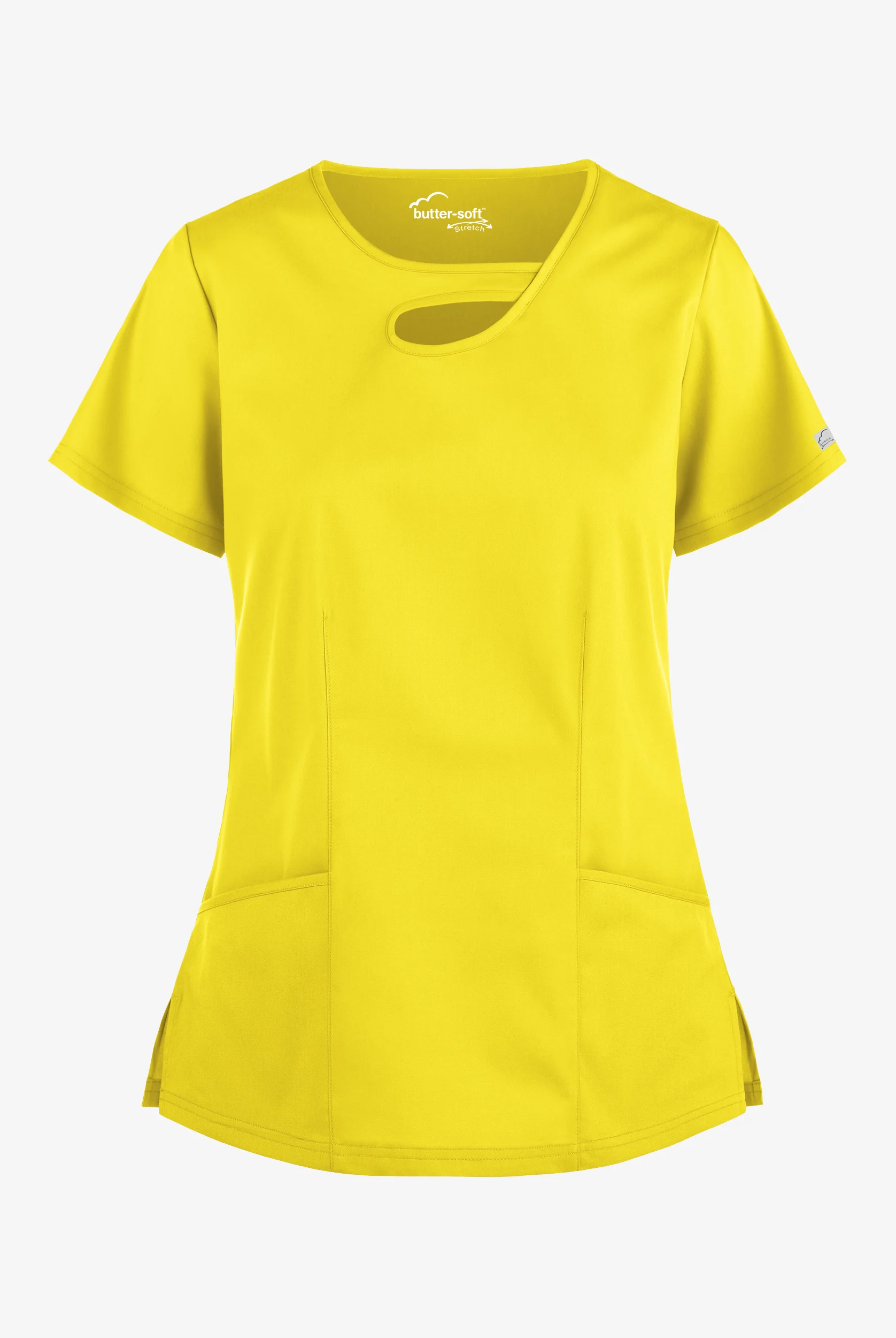 Blusa m&eacute;dica Butter-Soft STRETCH con cuello asim&eacute;trico tipo ojo de cerradura y 2 bolsillos para mujer