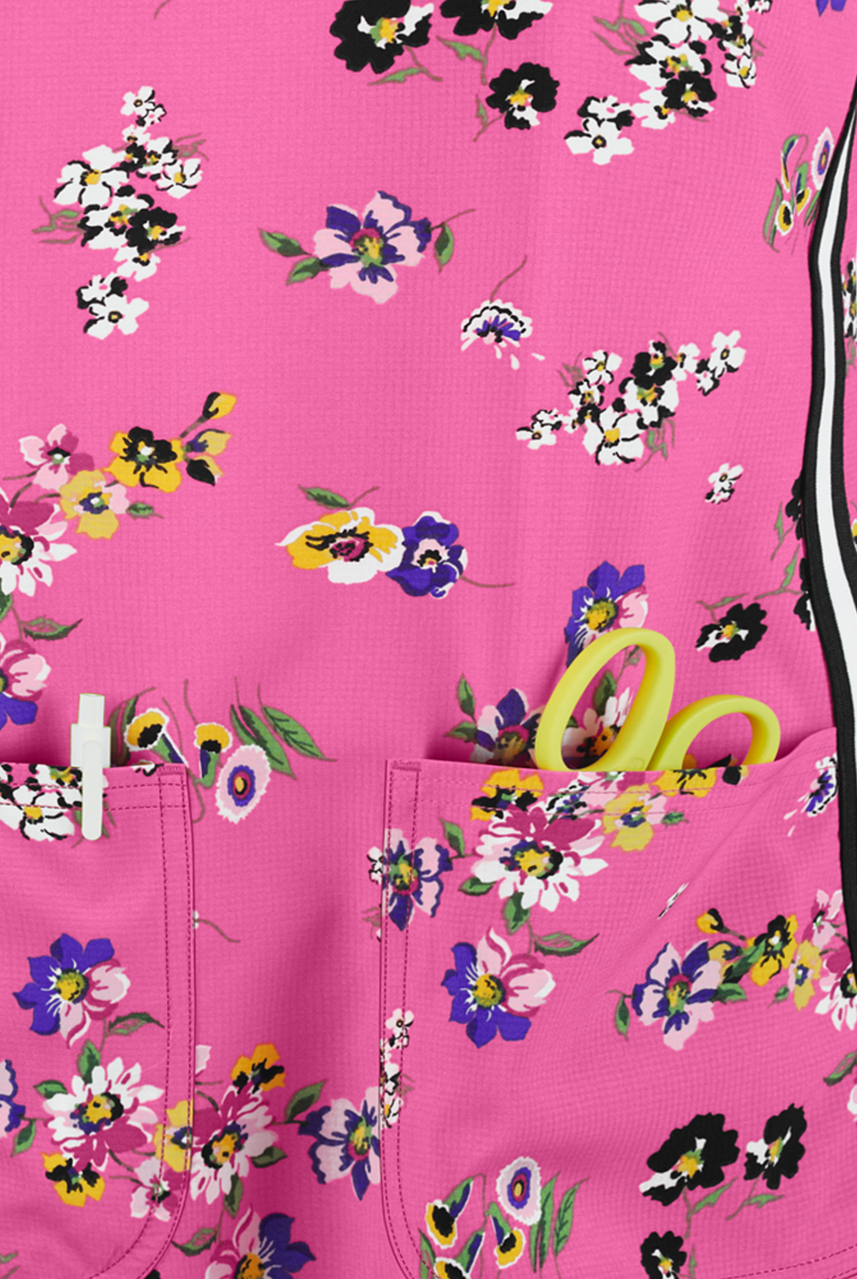 heartsoul Shaped Flowering Fields Women's 3-Pocket STRETCH V-Neck Print Scrub Top