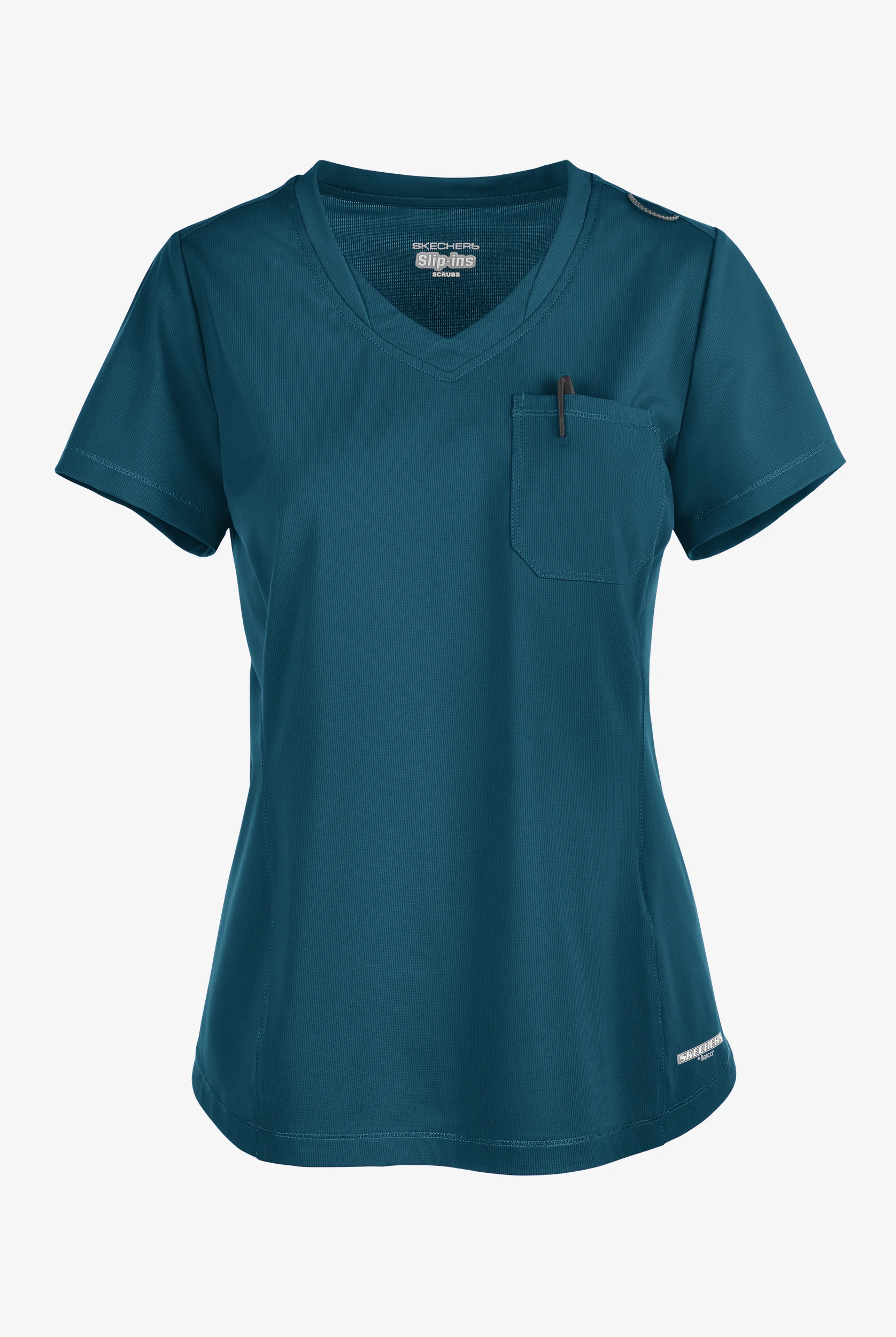 Skechers by Barco Slip-ins Flow Women's 1-Pocket STRETCH Tulip Hem Tuck In V-Neck Scrub Top