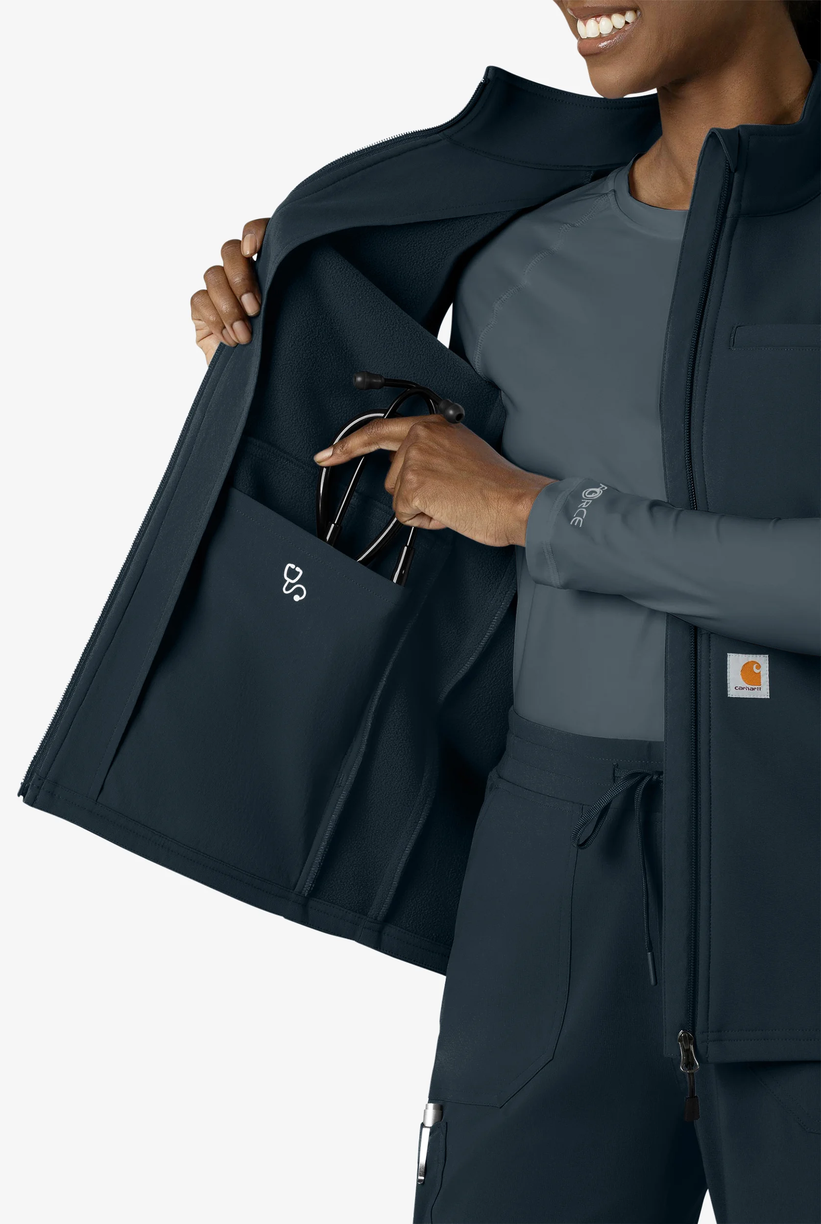 Carhartt Force Rugged Women's 6-Pocket Bonded Fleece STRETCH Utility Zip Front Scrub Vest