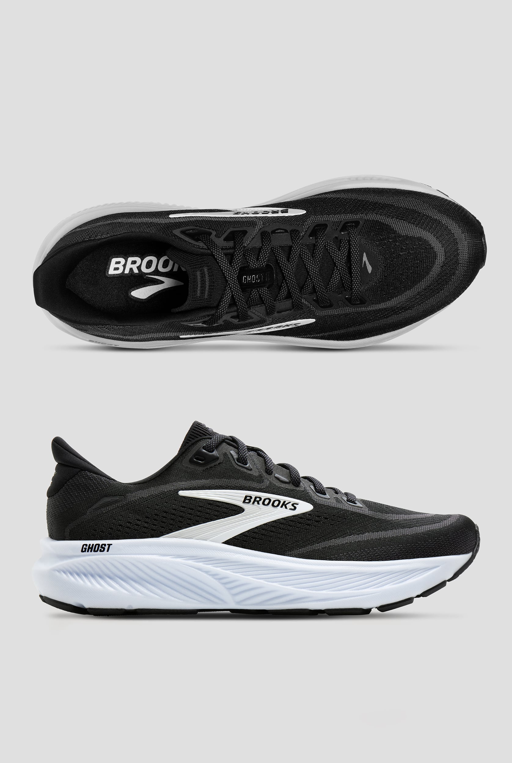 Brooks Men's Ghost 18 Black/Grey/White Athletic Lace Up Shoes