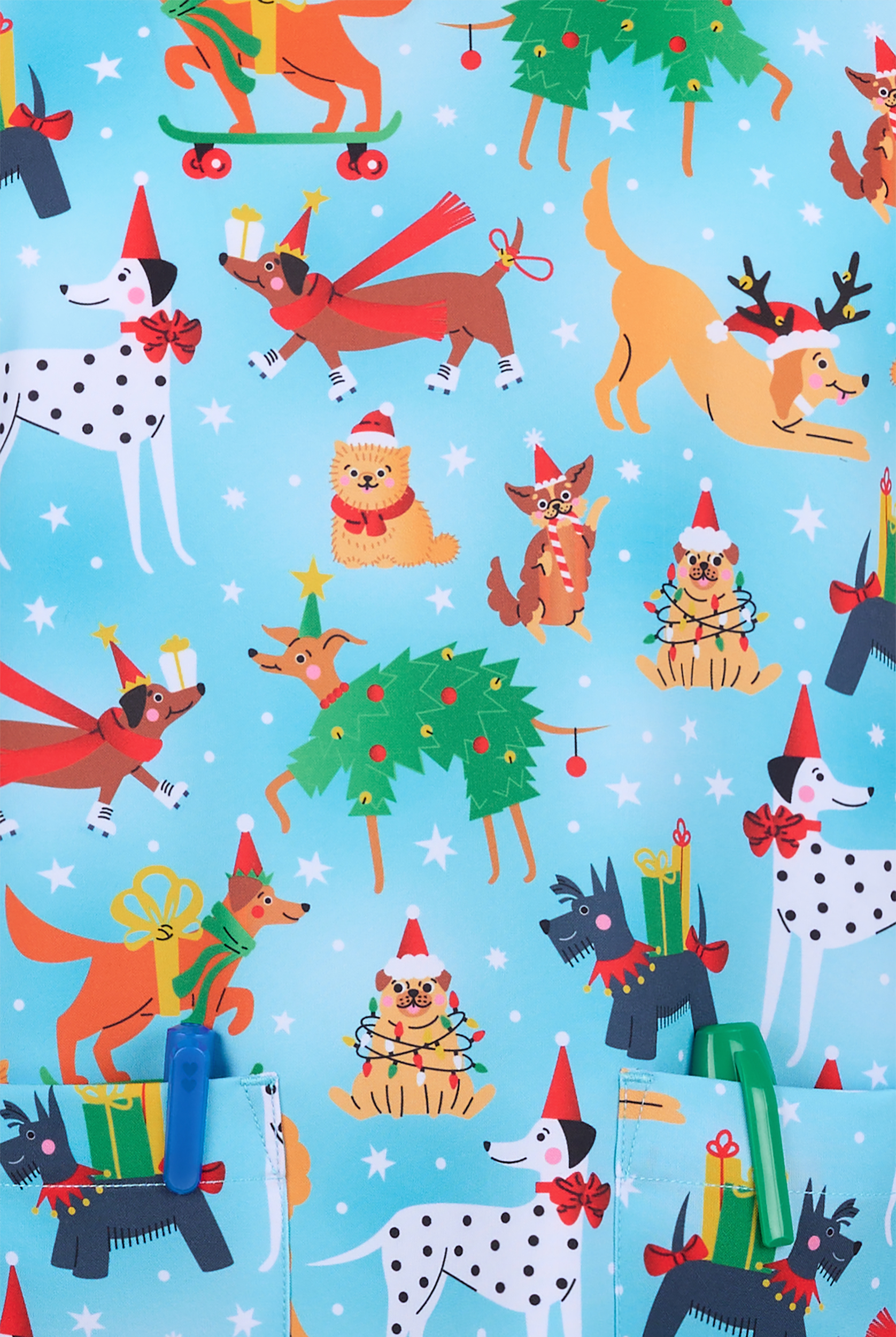 Zavate Ava Therese Holiday Hounds Women's 2-Pocket STRETCH V-Neck Print Scrub Top