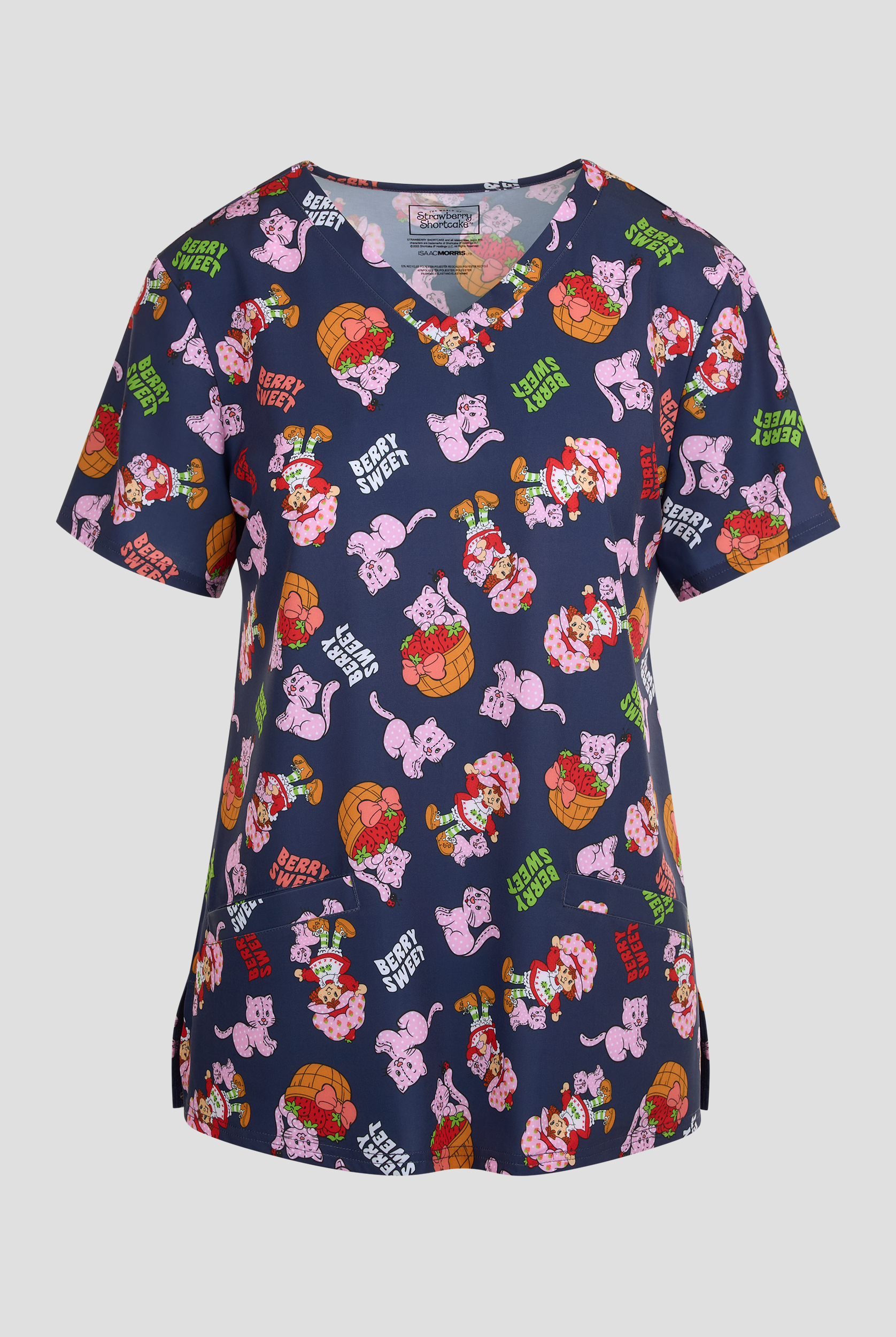 Blusa médica estampada Strawberry Shortcake by Funscrubs STRETCH con cuello en V y 2 bolsillos para mujer