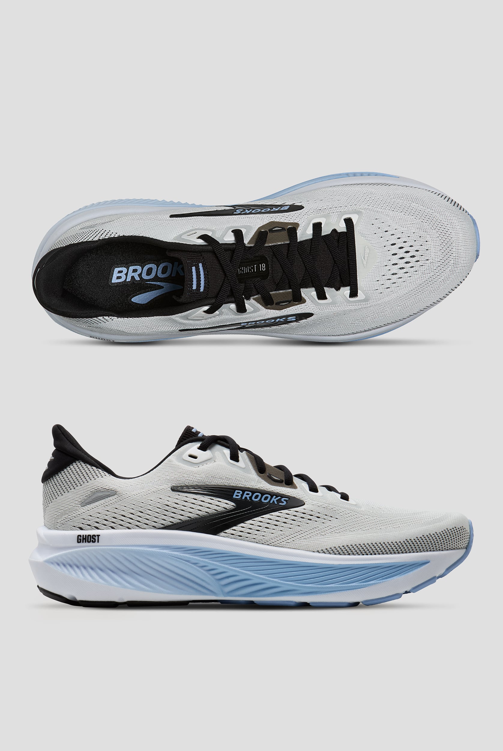 Brooks Men's Ghost 18 White/Black/Open Air Athletic Lace Up Shoes