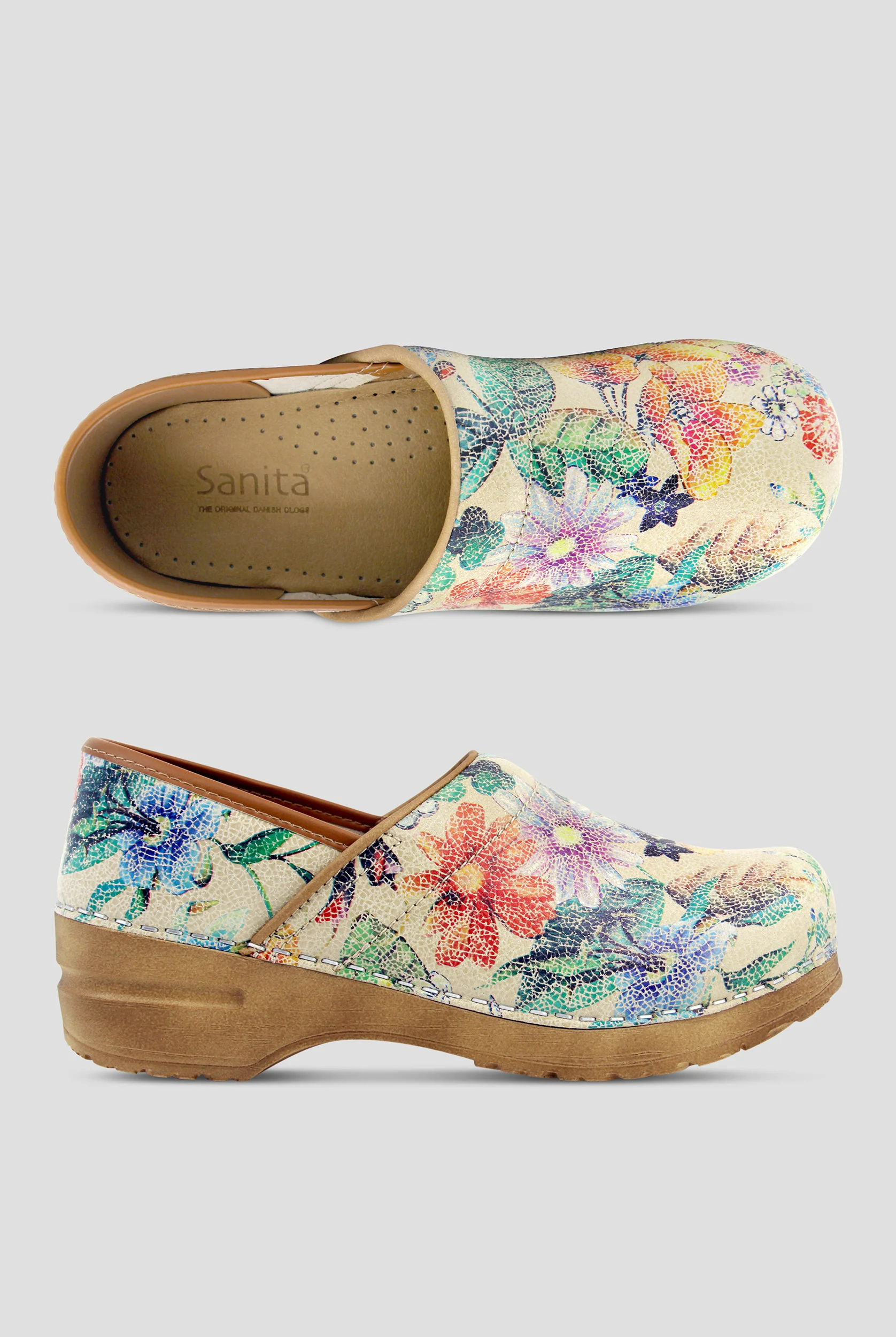 Sanita Women's Professional Bio Vegan Printed Leather Floral Clogs