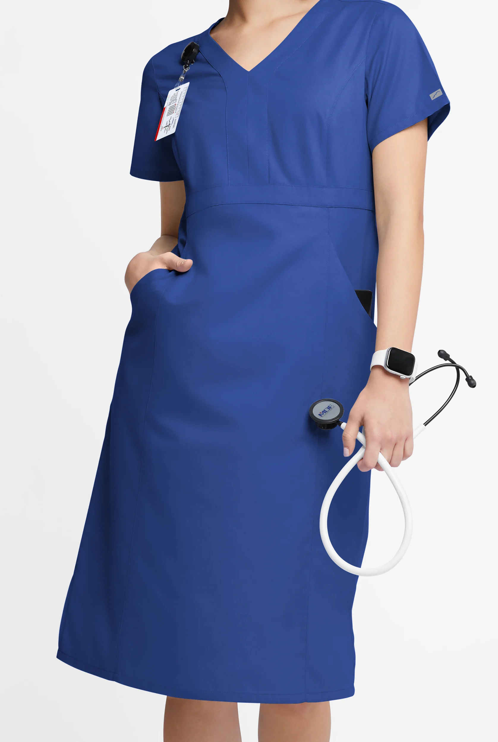 Butter-Soft Originals Women's 4- Pocket V-Neck Empire Waist Dress