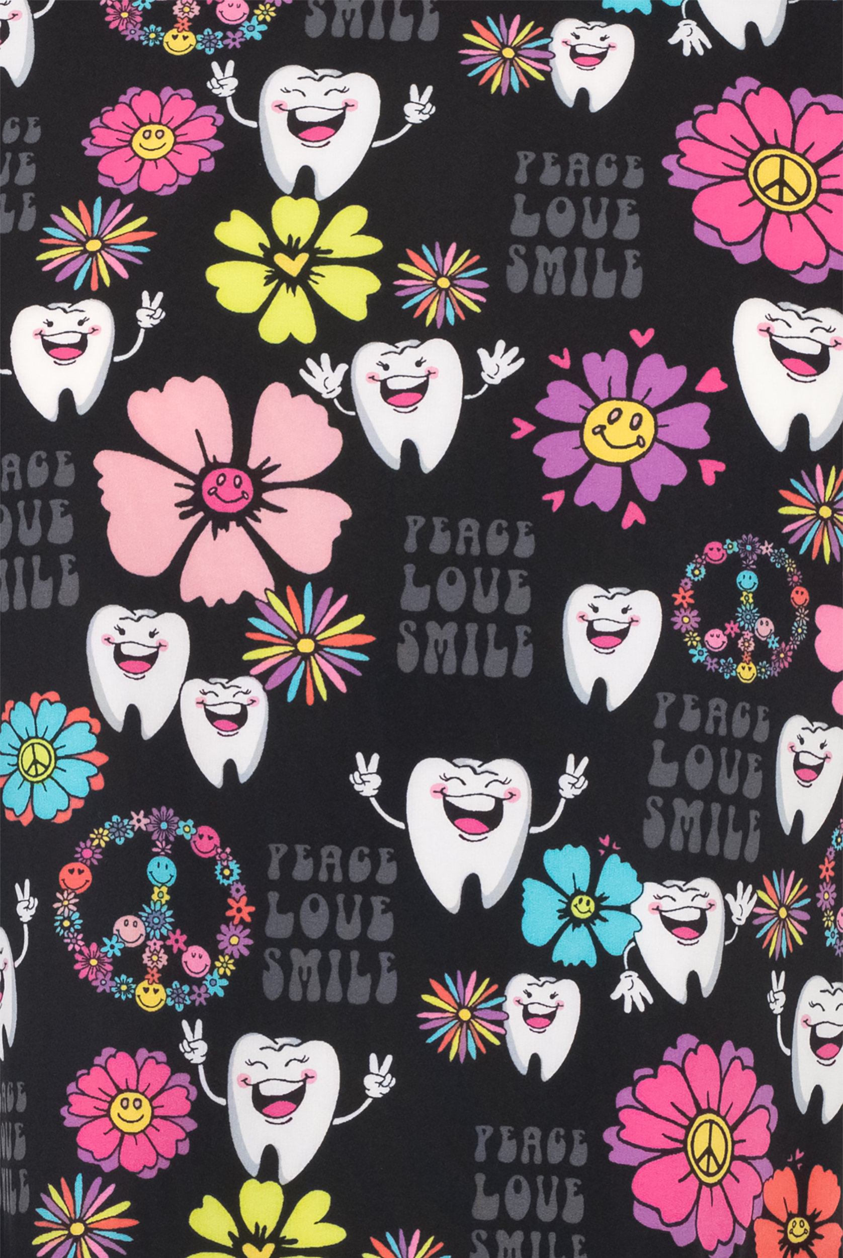 Cherokee Peace, Love, Smile Dental Women's 2-Pocket STRETCH V-Neck Print Scrub Top