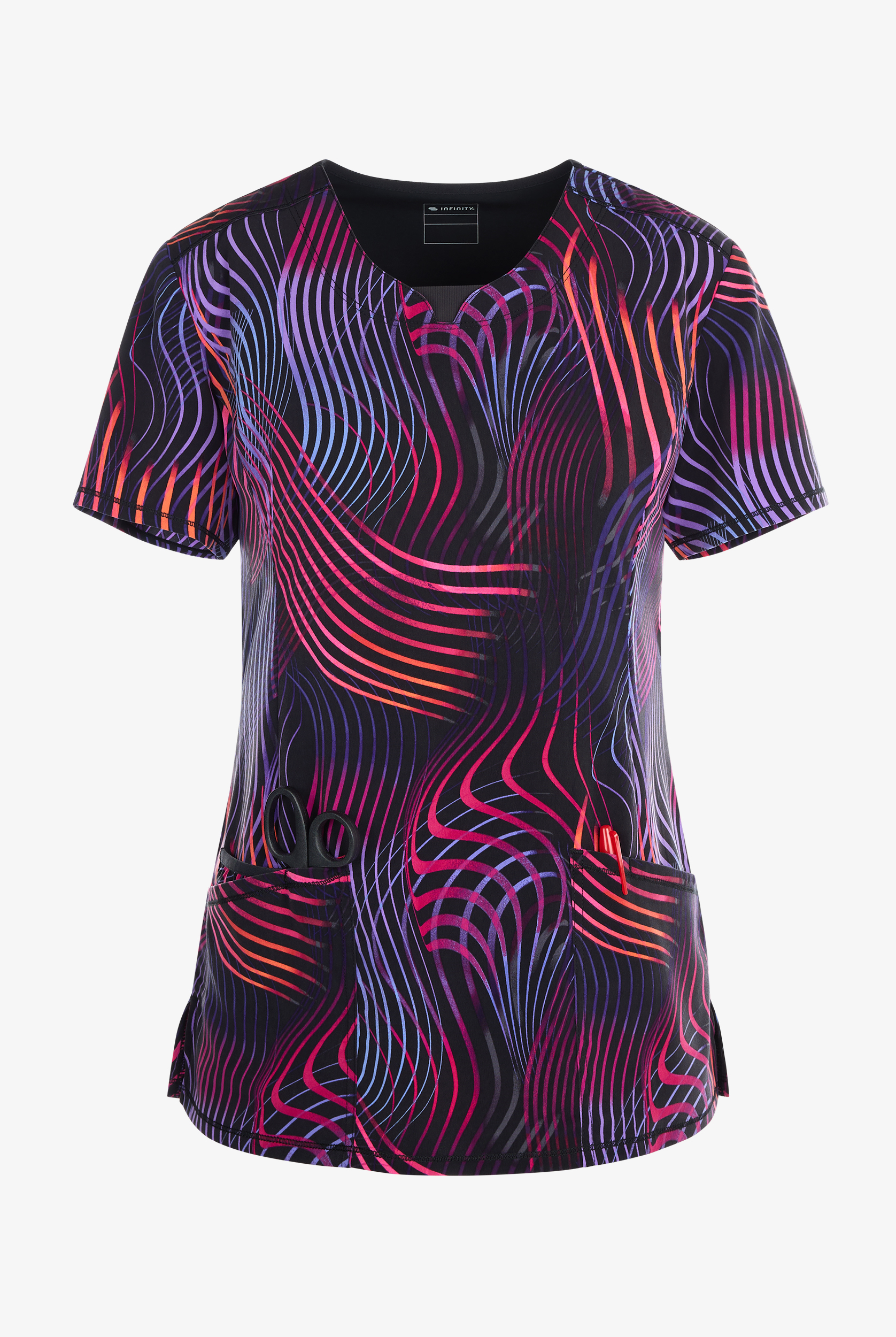 Infinity Women's Digital Wavelength 2-Pocket STRETCH Y-Neck Print Scrub Top