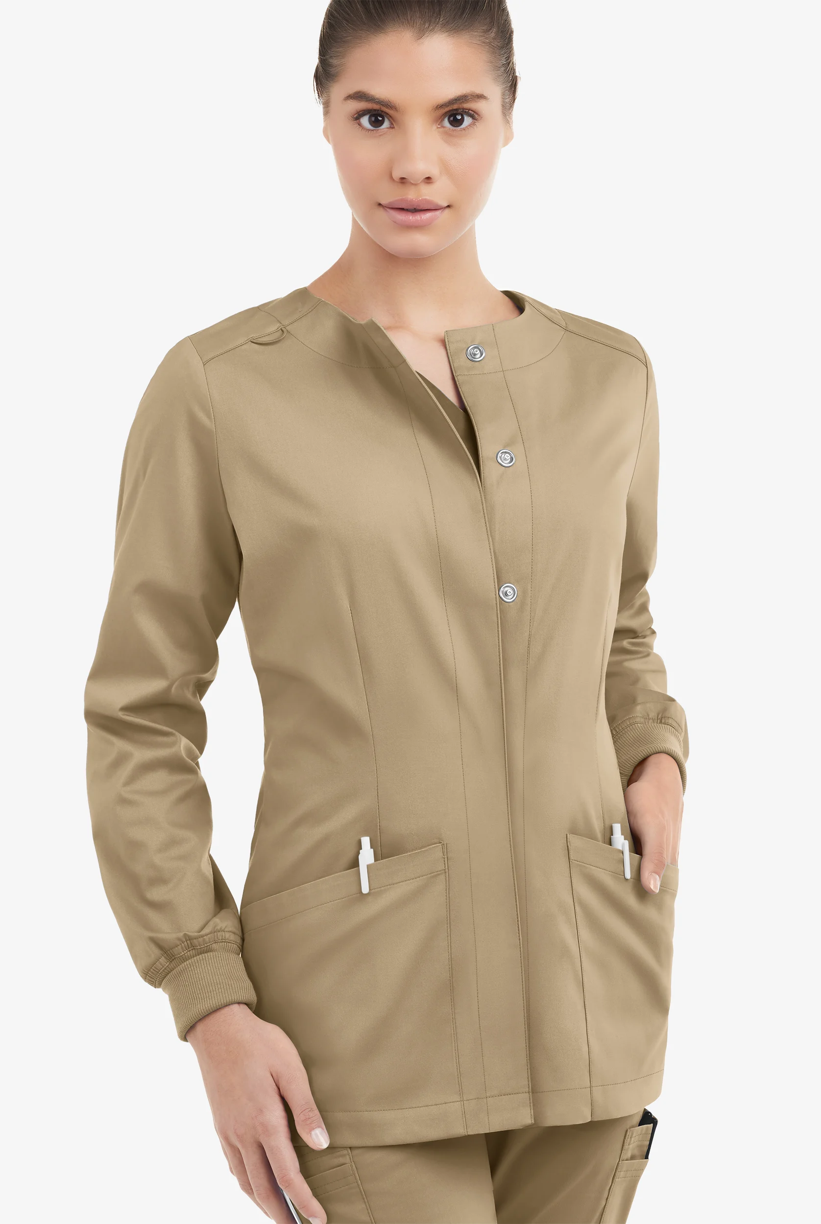 Chaqueta m&eacute;dica manga larga UA Butter-Soft STRETCH con botones a presi&oacute;n y 2 bolsillos para mujer
