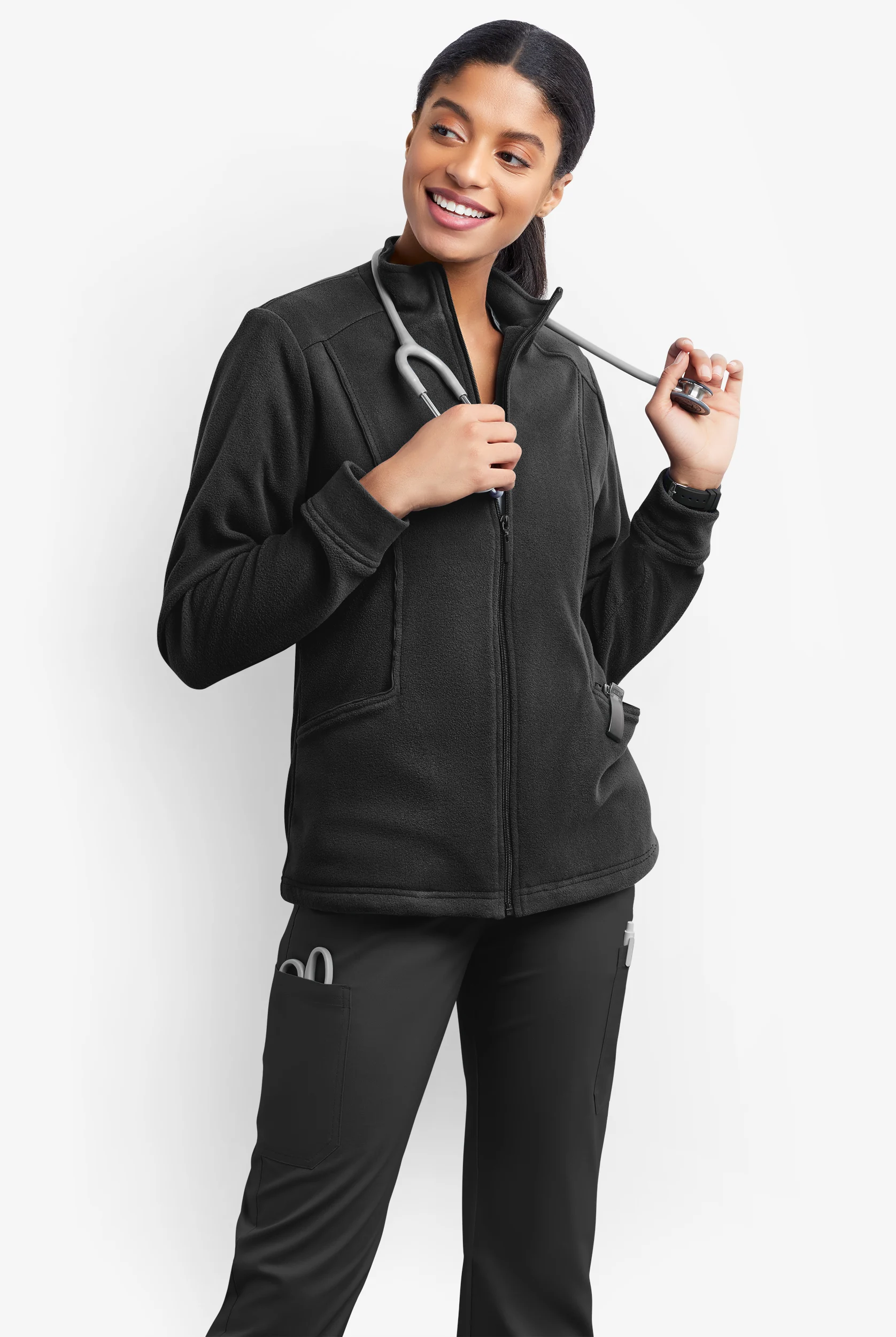 Butter-Soft STRETCH Women's 2-Pocket Zip Front Fleece Scrub Jacket