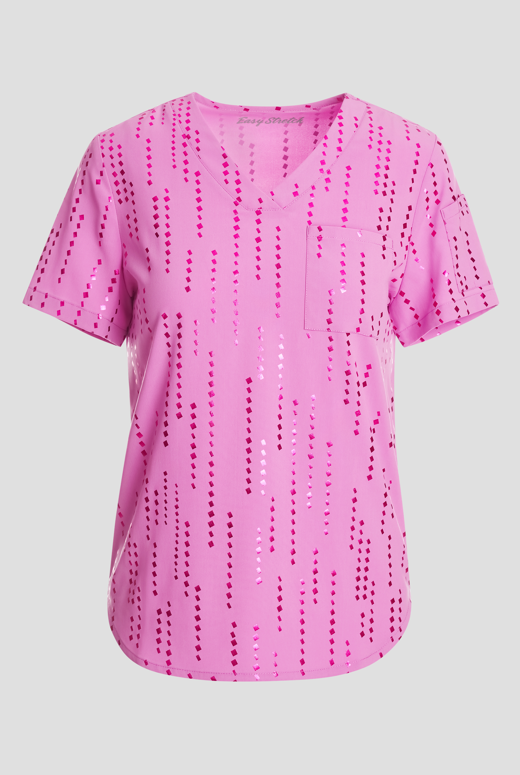 Blusa médica estampada Easy STRETCH Matrix Pixels Magnesium Pink Chloe con cuello en V para mujer