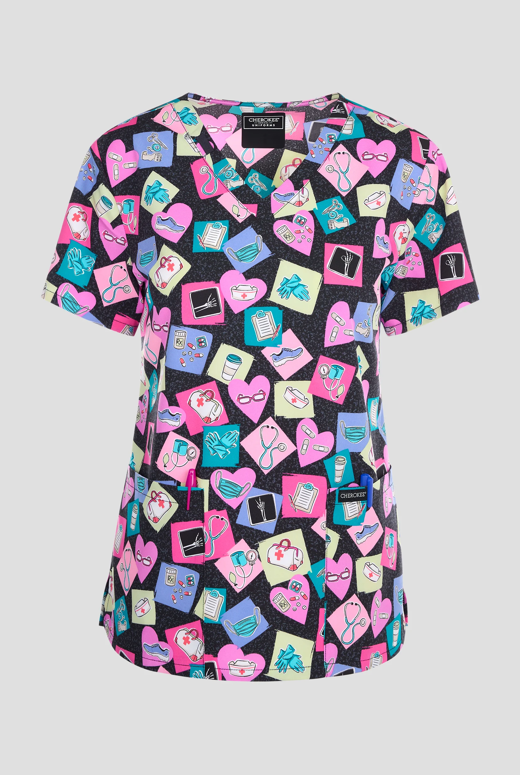 Cherokee Health-abet Women's 2-Pocket STRETCH V-Neck Print Scrub Top