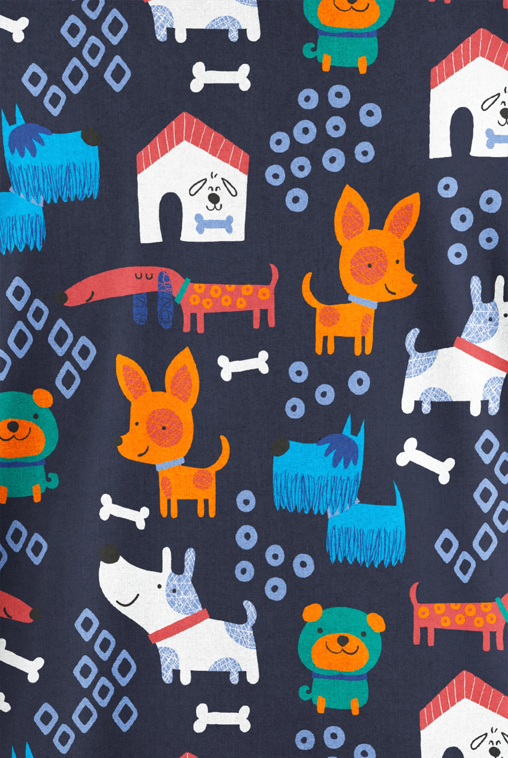 Butter-Soft Originals Playful Dogs Navy Women's 2-Pocket Classic Fit V-Neck Print Scrub Top