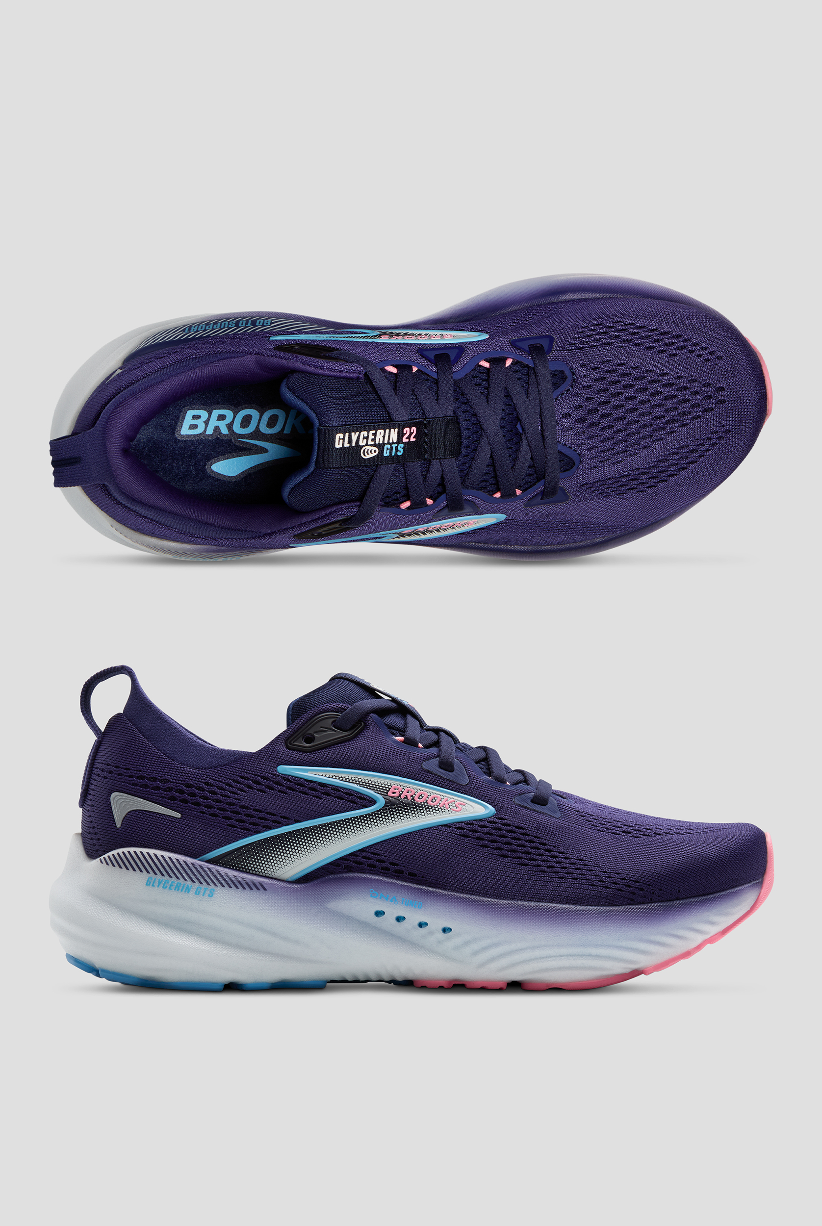 Brooks Women's Glycerin GTS 22 Blue Ribbon/Peacoat/Dianthus Athletic Lace Up Shoes