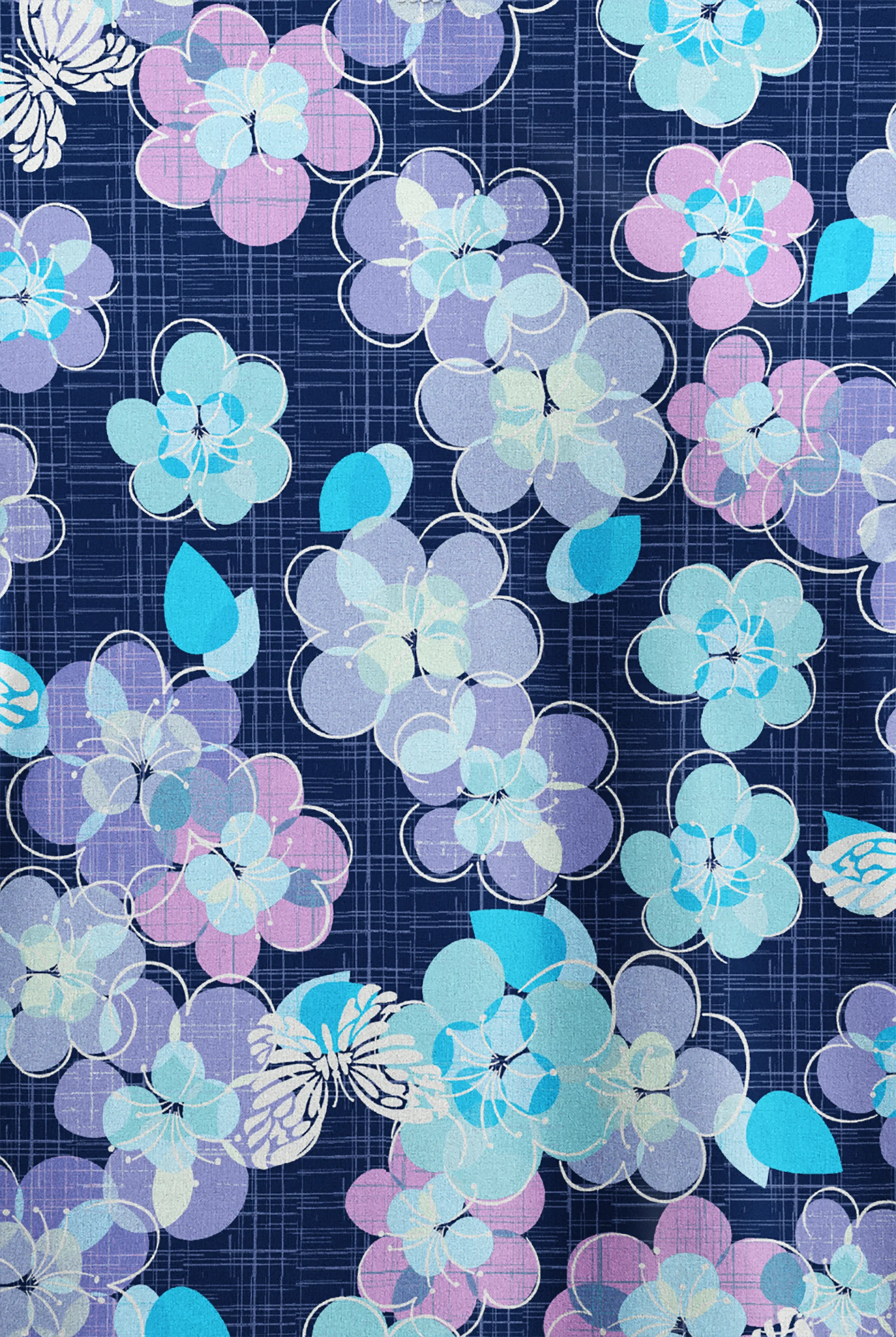 Butter-Soft STRETCH Blooms And Butterflies Navy Women’s 4-Pocket Notch-Neck Print Scrub Top