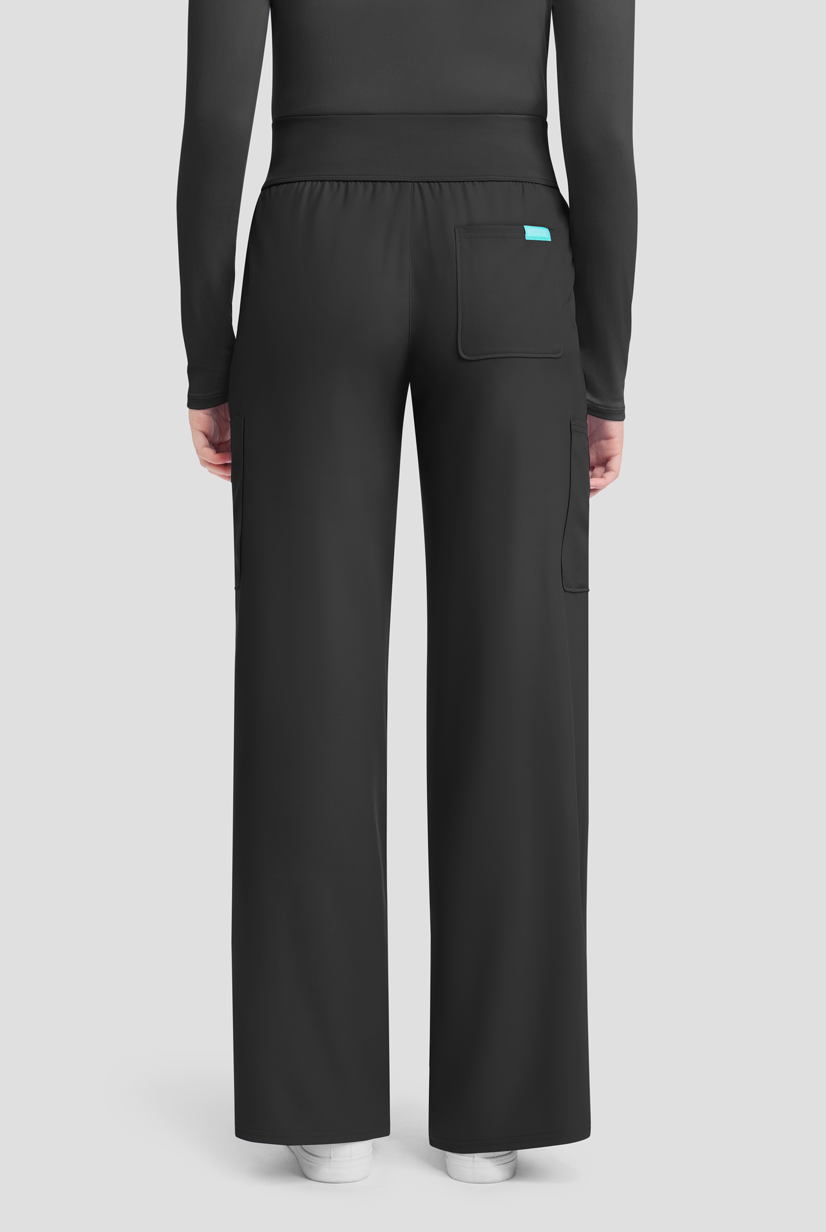 Med Couture Insight Women's 5-Pocket Ruched High Waisted Wide Leg Cargo Scrub Pant - Petite