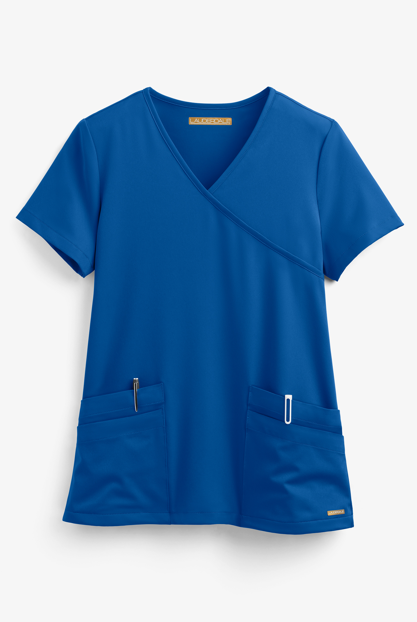 Lauderdale by UA Solar Women's 4-Pocket V-Neck Mock Wrap STRETCH Scrub Top