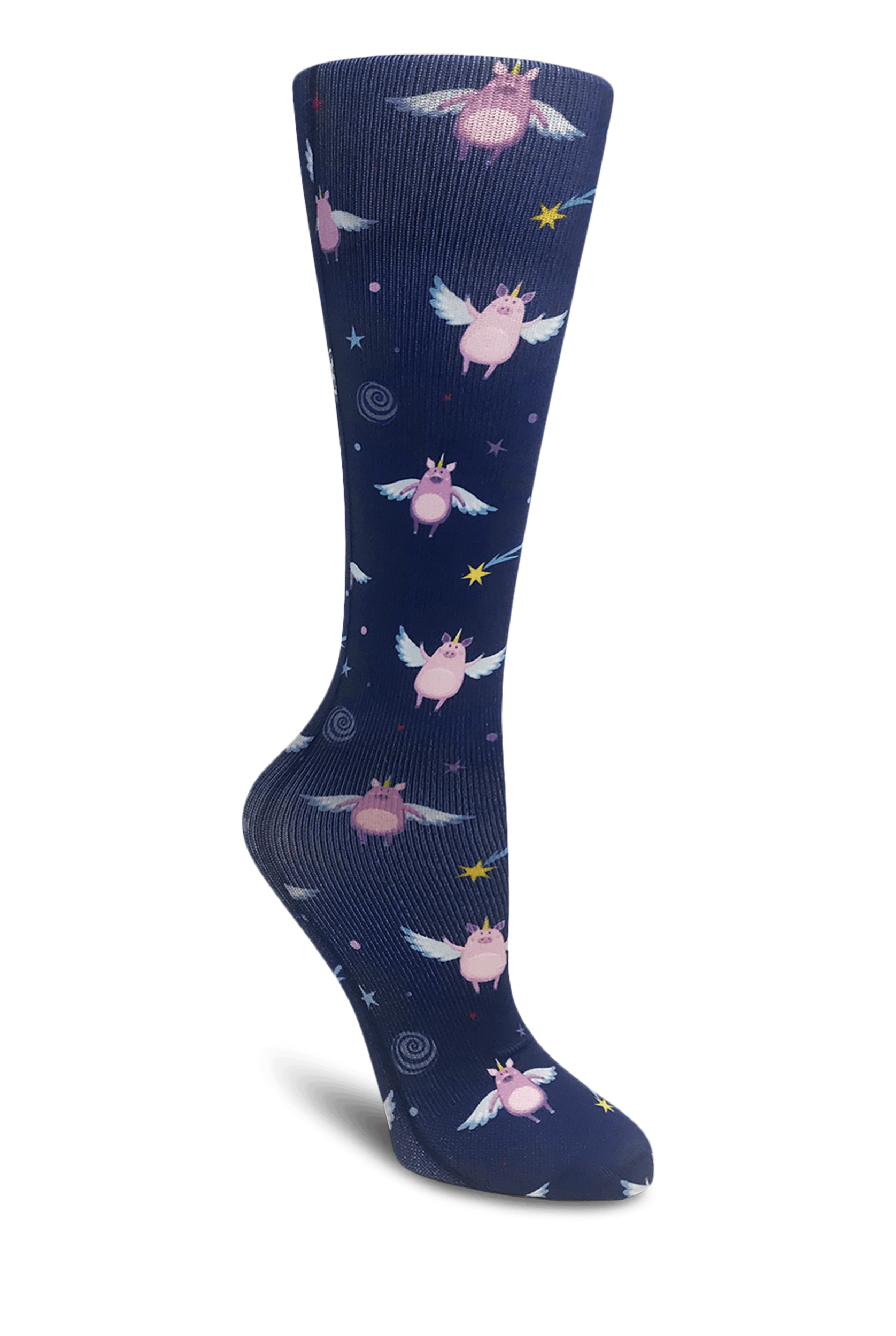 Calcetines de compresión anchos Cutieful Uni-Pigs in Space para mujer exclusivos de UA - 10-18 mmHg