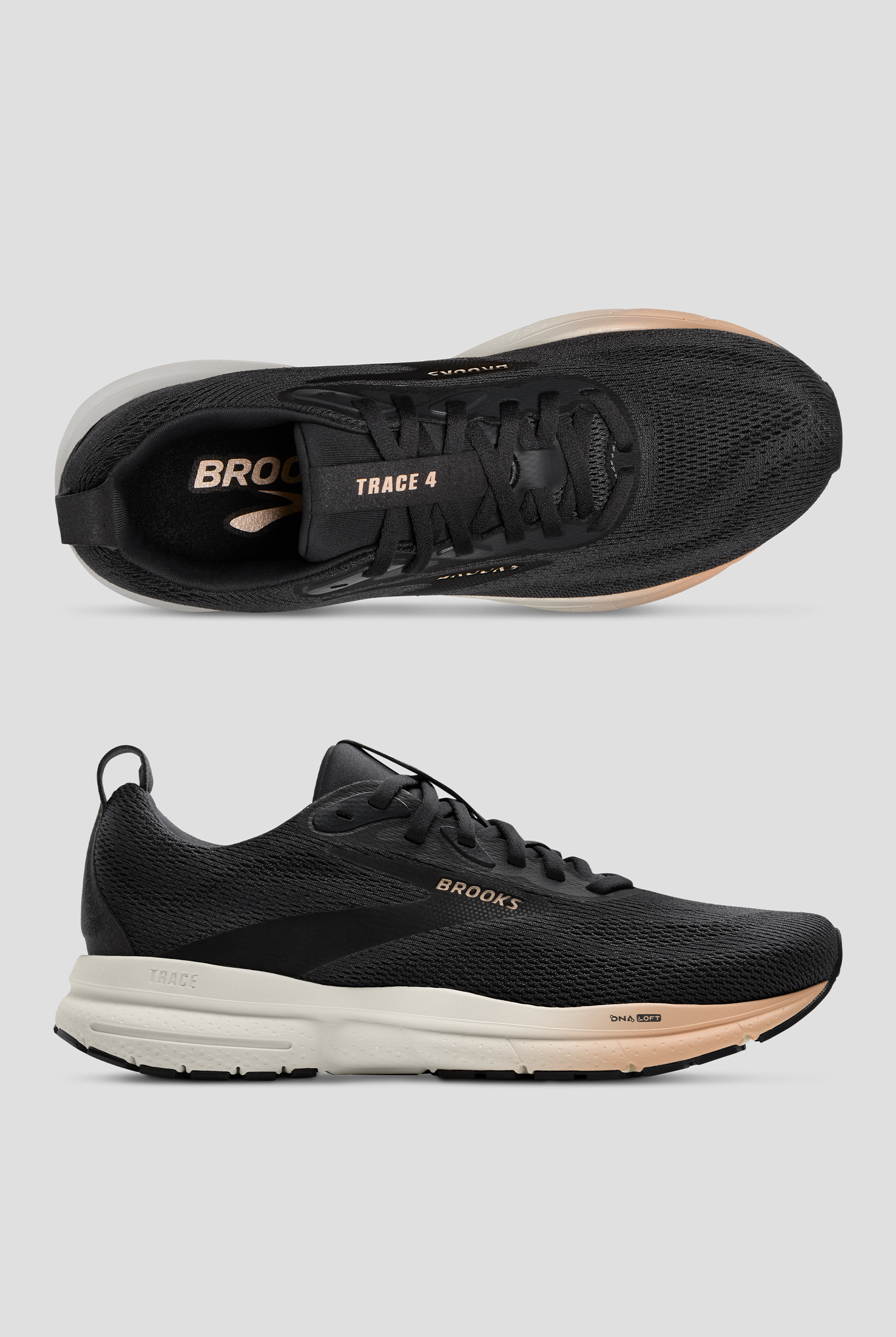 Brooks Women's Trace 4 Ebony/Black/Almond Athletic Lace Up Shoes