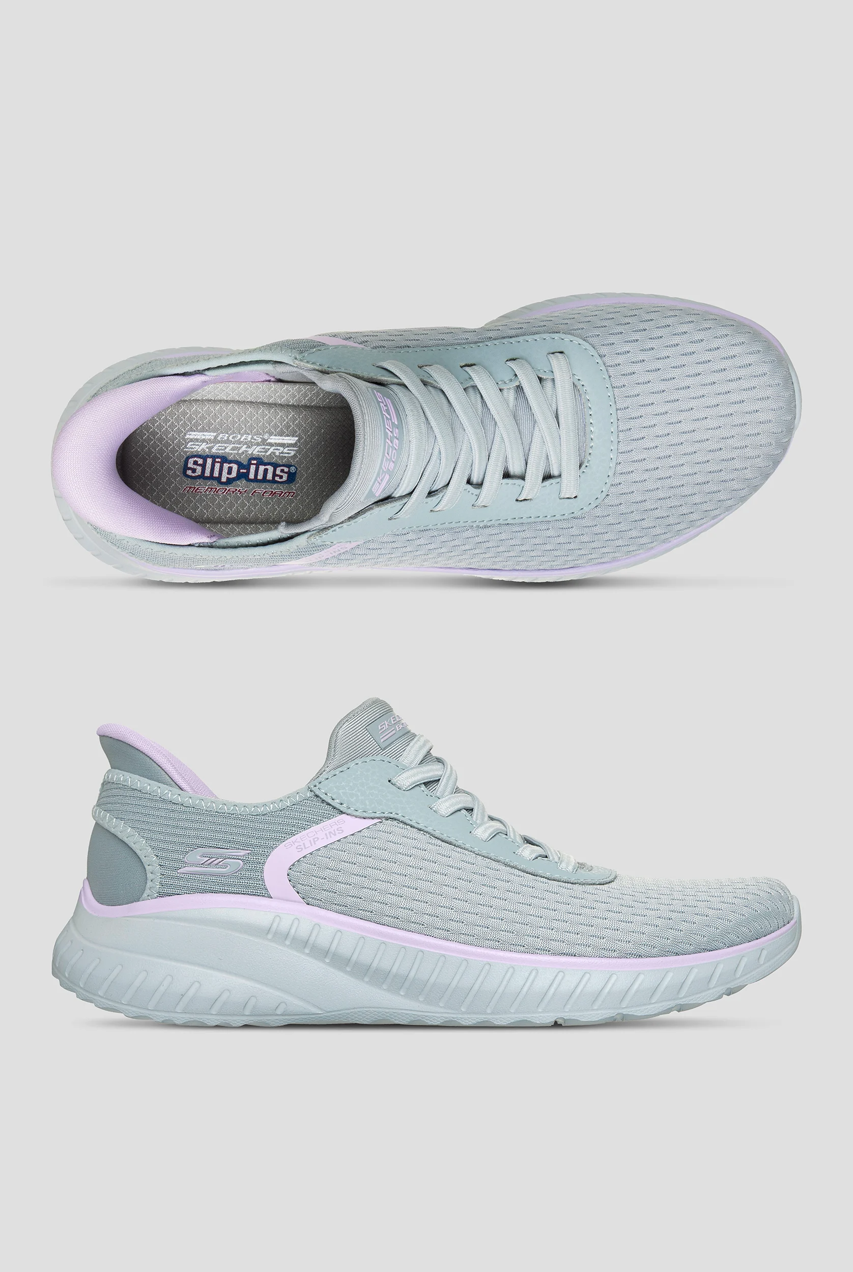 Skechers Bobs Sport Gray/Lavender Women's Slip-Ins Bungee Mesh Sneaker