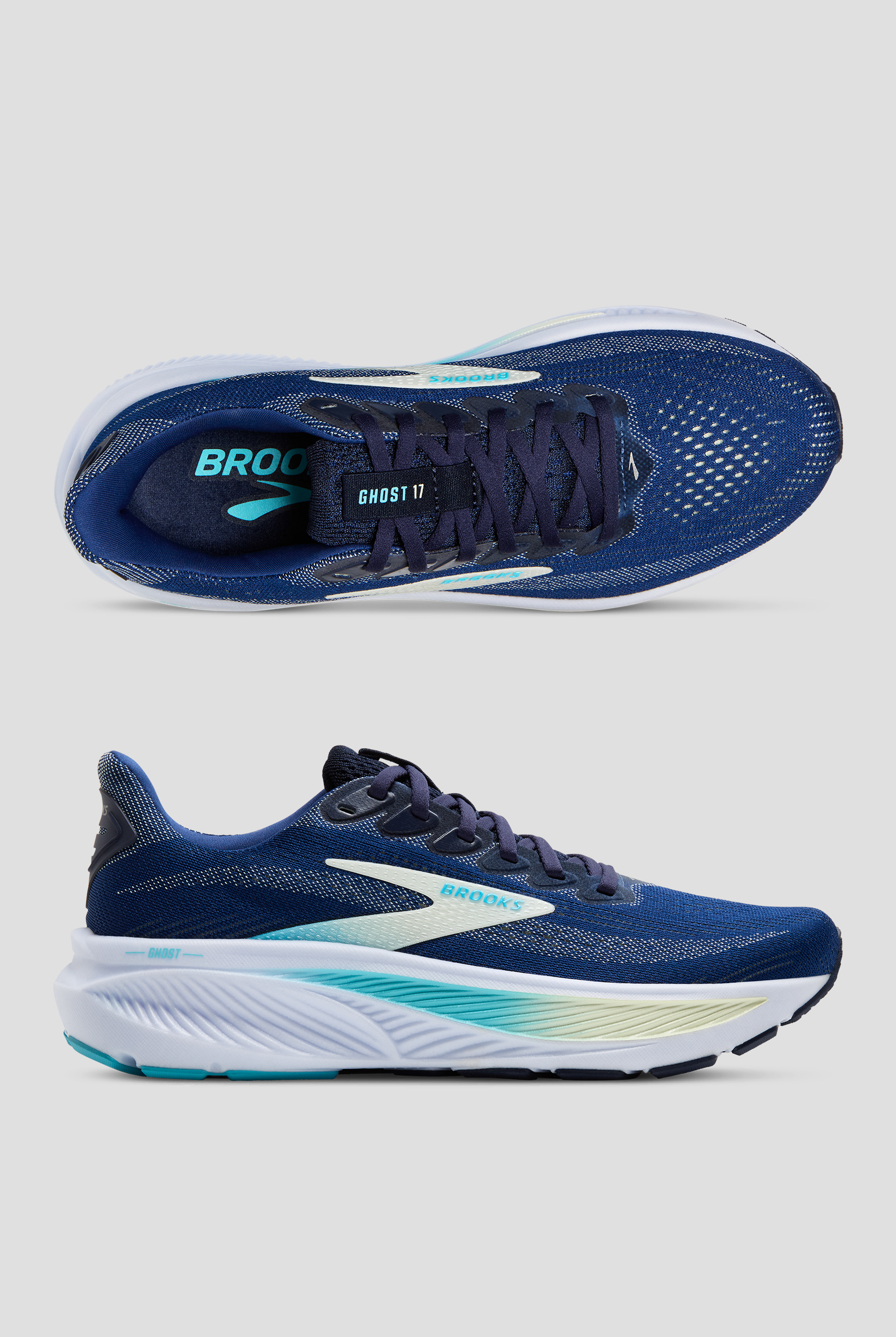 Brooks Women's Ghost 17 Navy/Green/Turquoise Athletic Lace Up Shoes