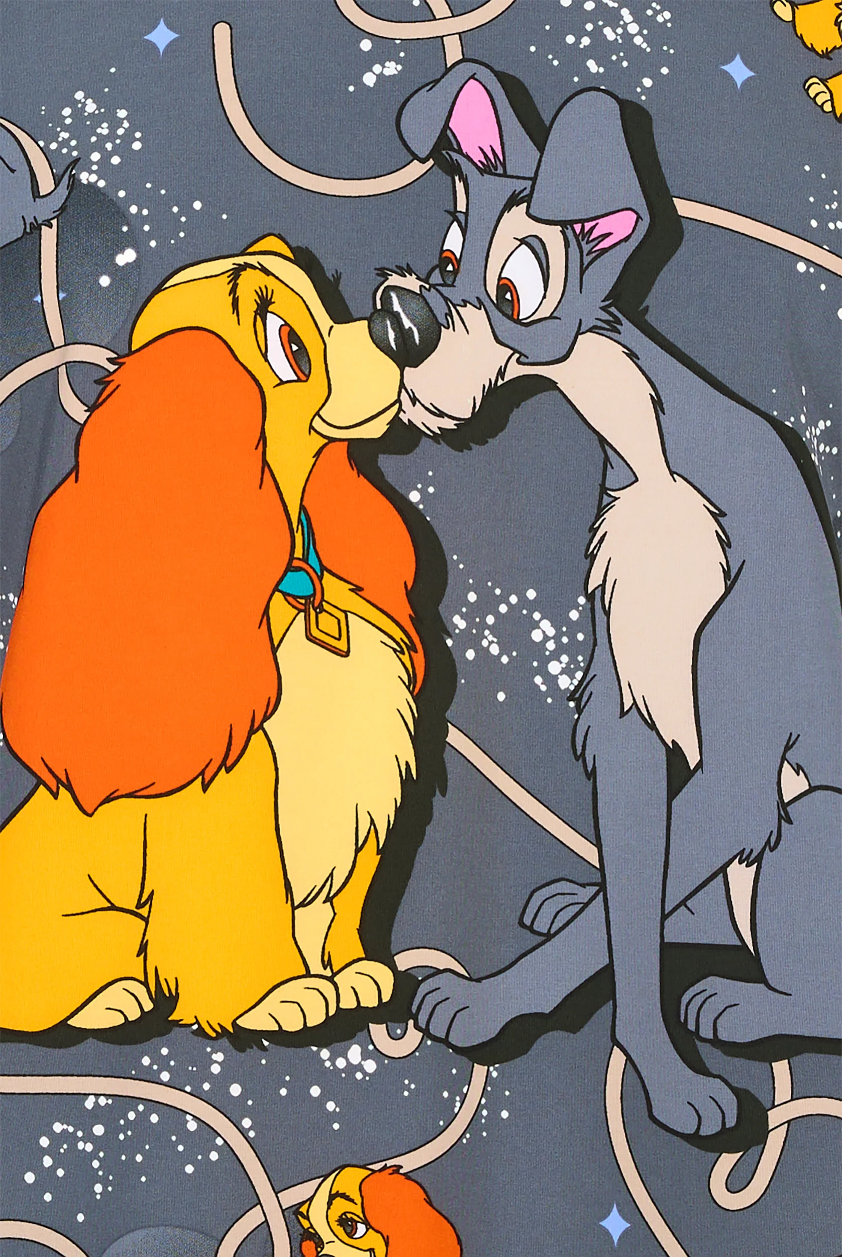 Tooniforms Disney's Lady and the Tramp Ca-Noodling Women's 2-Pocket STRETCH V-Neck Print Scrub Top