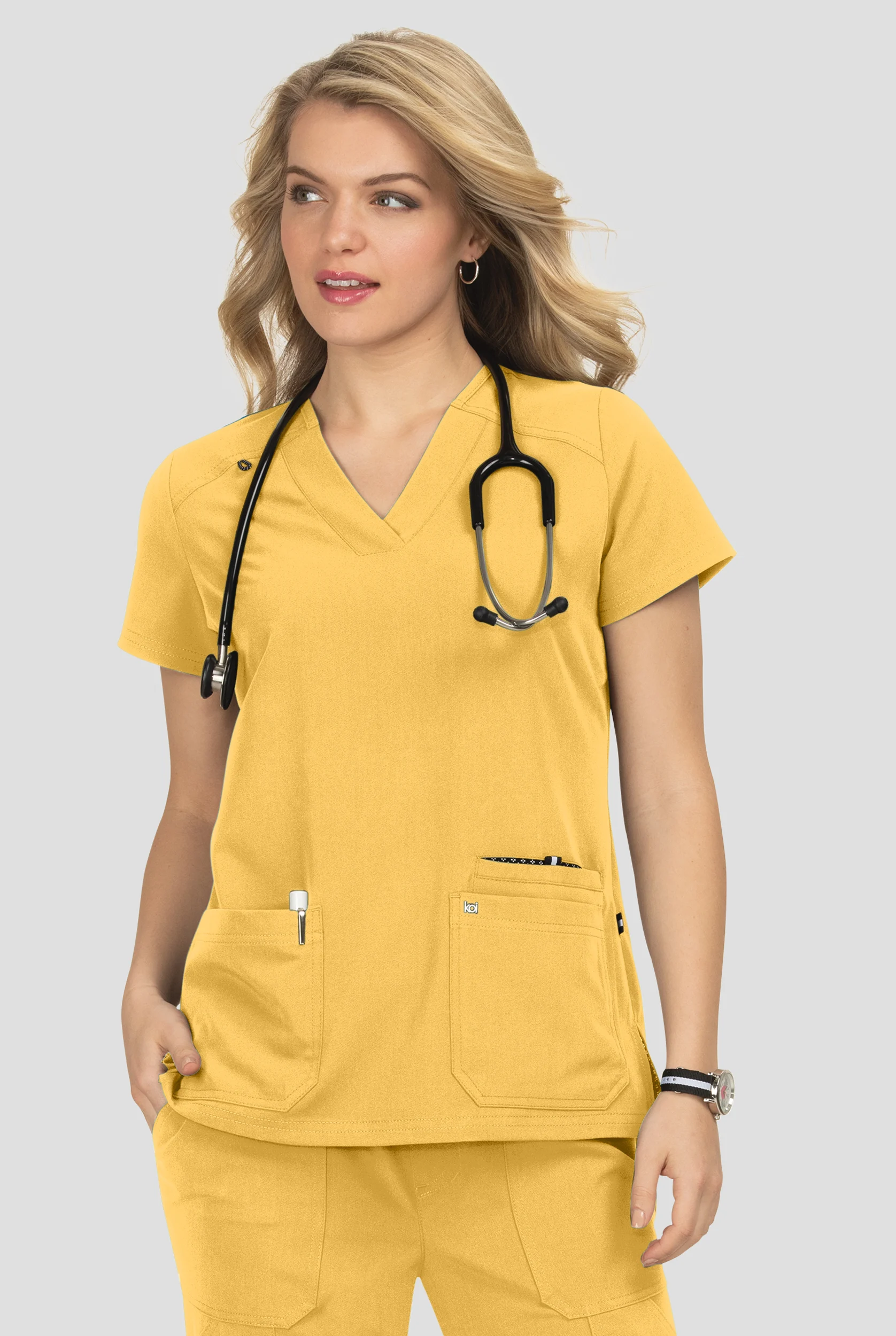 koi Next Gen Hustle and Heart Women's 3-Pocket STRETCH V-Neck Scrub Top