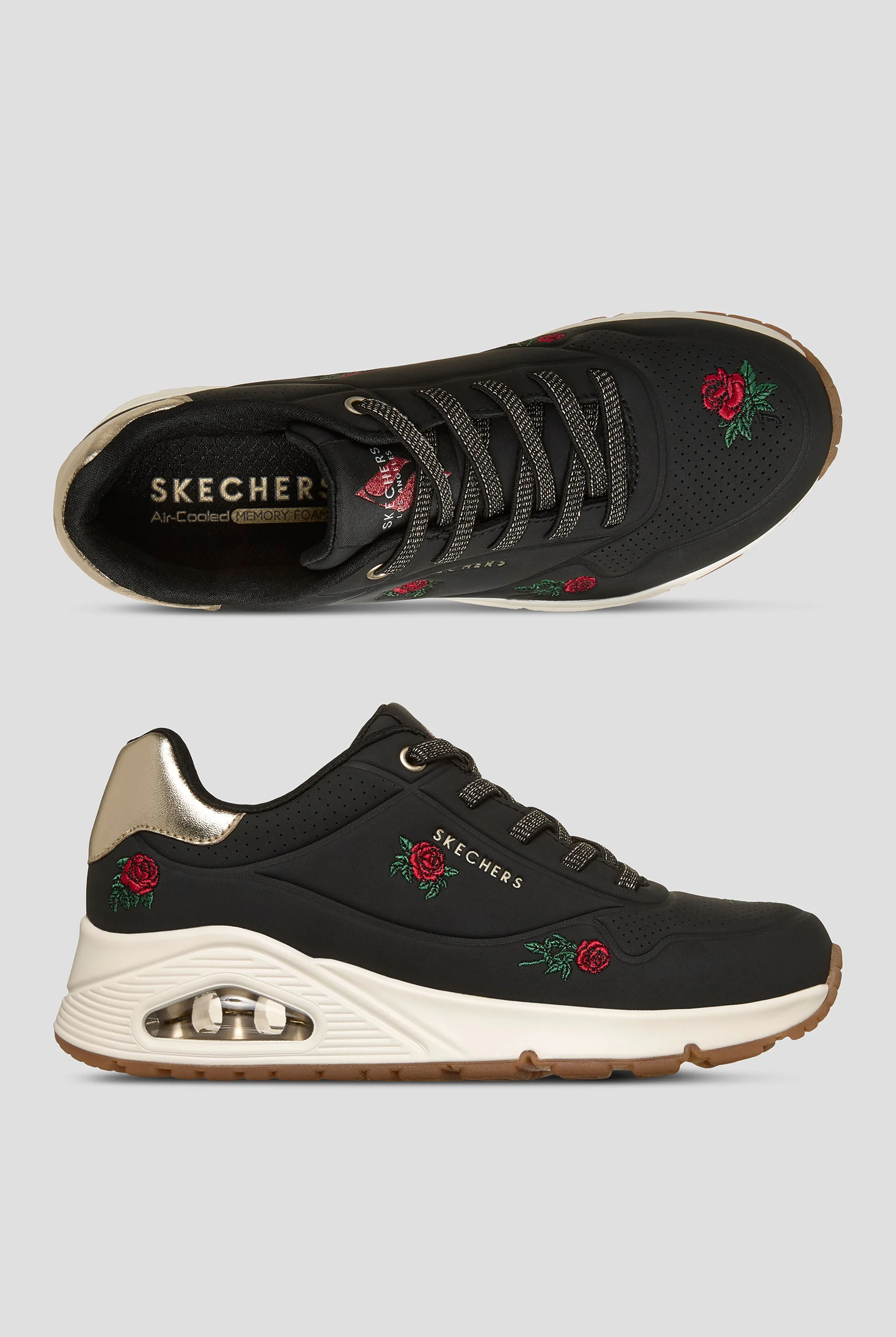 Zapatillas deportivas Skechers Street UNO - Champagne and Roses Black con cordones