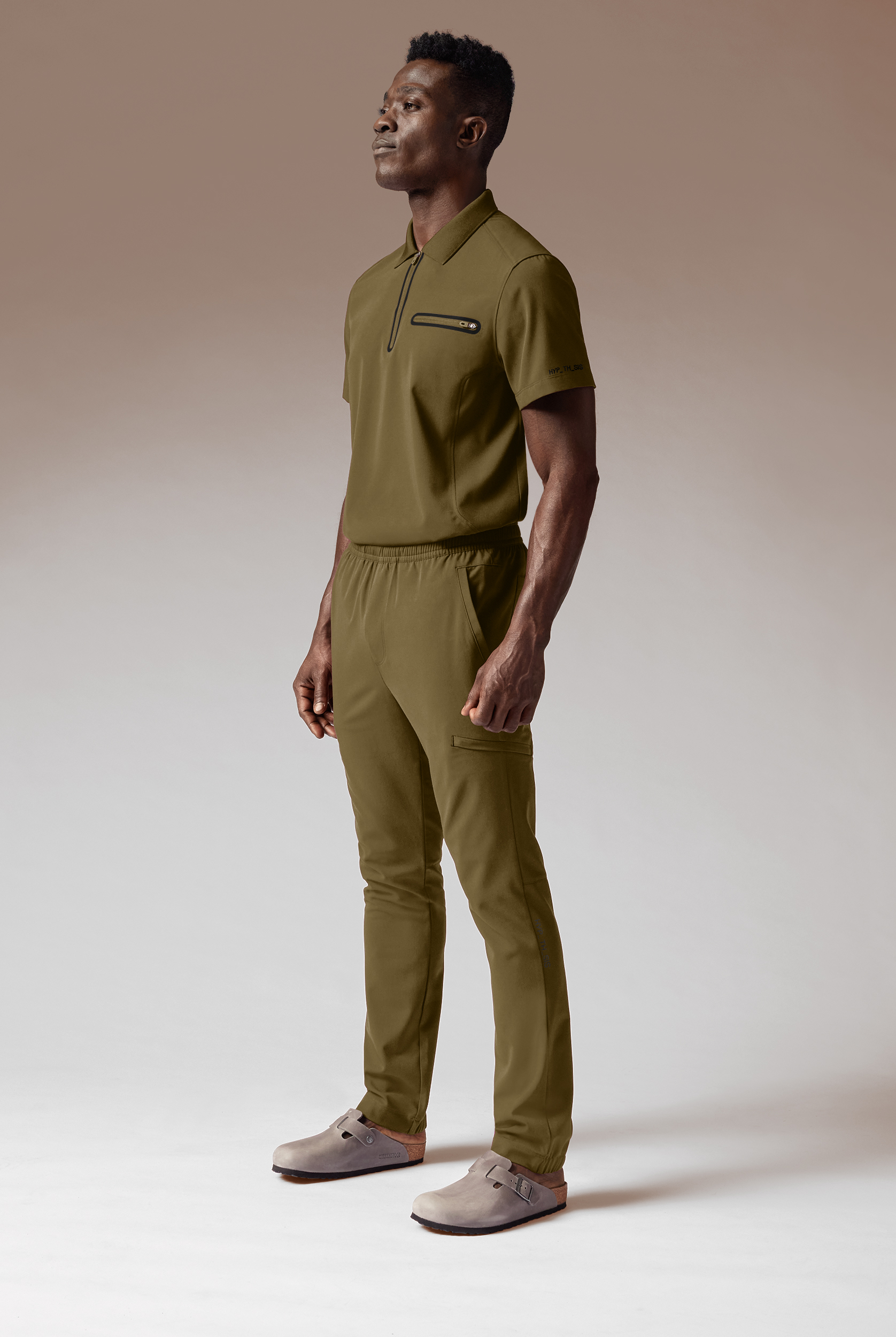 Hypothesis Alpha System Men’s 1-Pocket Zip Neck Polo With Tonal Trim Scrub Top