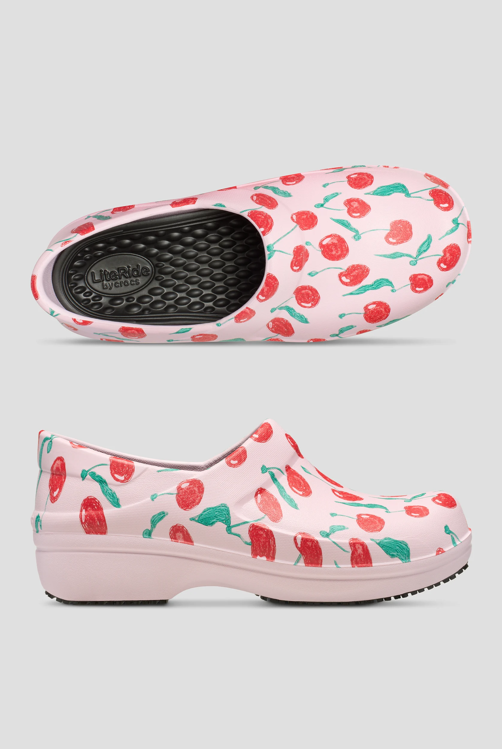 Crocs™ Women's Neria Pro II LiteRide Slip Resistant Cherry Print Clogs