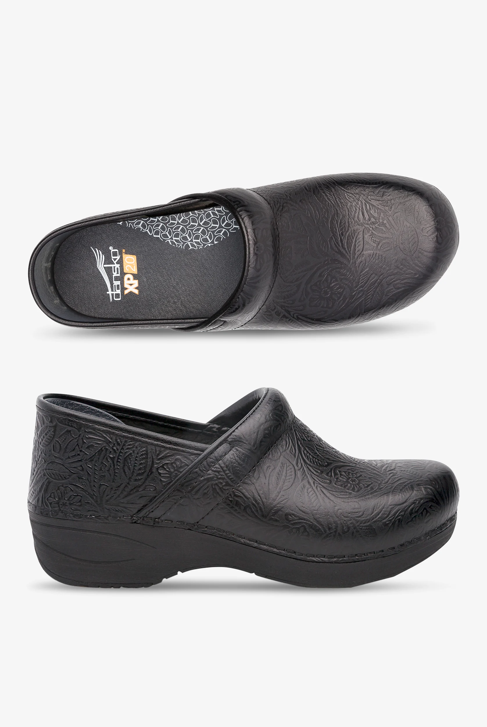 Dansko Women's XP 2.0 Black Floral Tooled Clogs