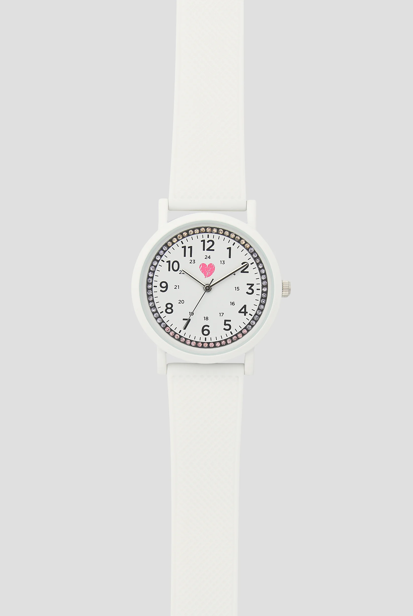 Nurse Mates Pink Heart Crystal White Watch