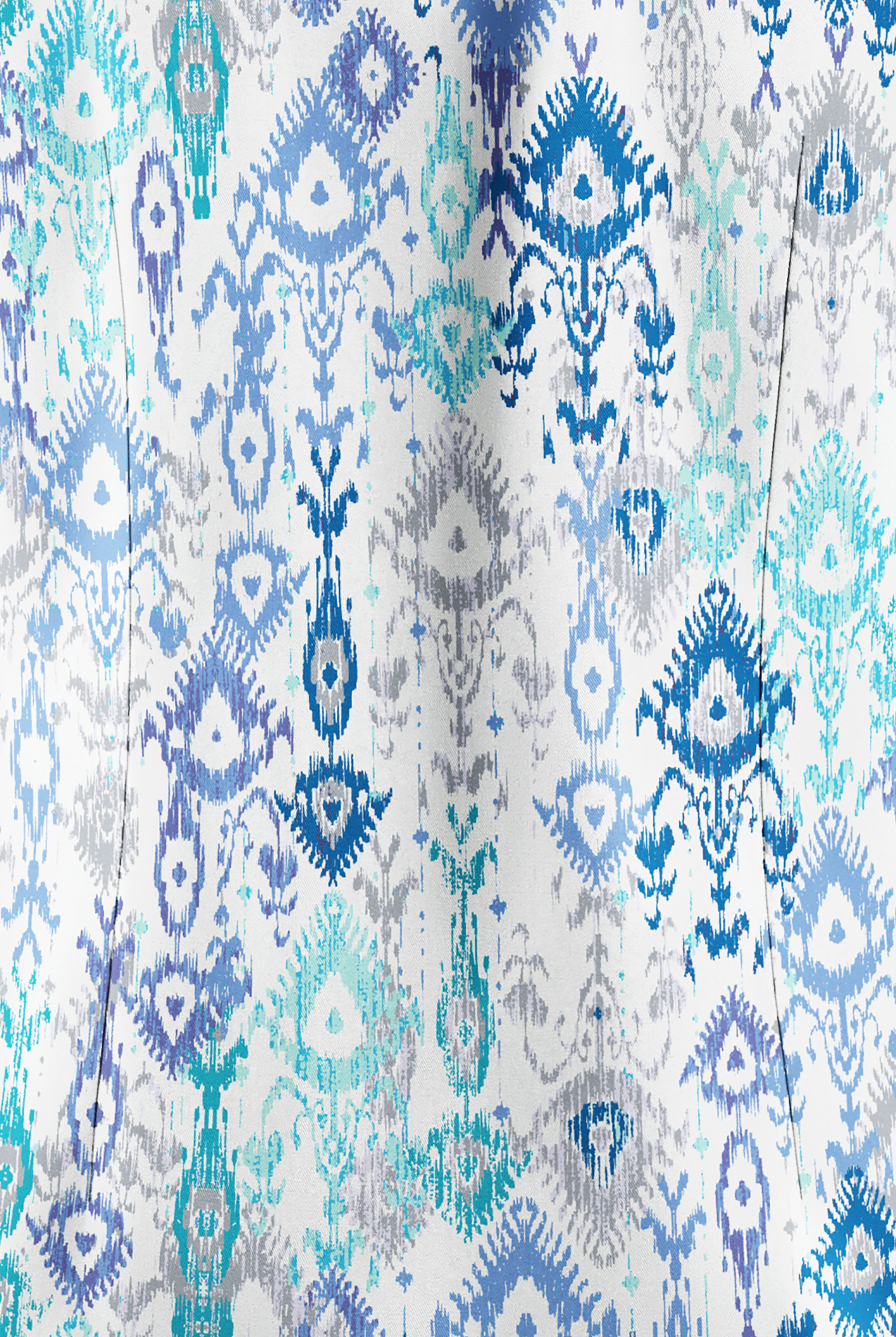 Butter-Soft STRETCH Cascading Ikat Amparo Blue Women's 6-Pocket Peasant Style Print Scrub Top