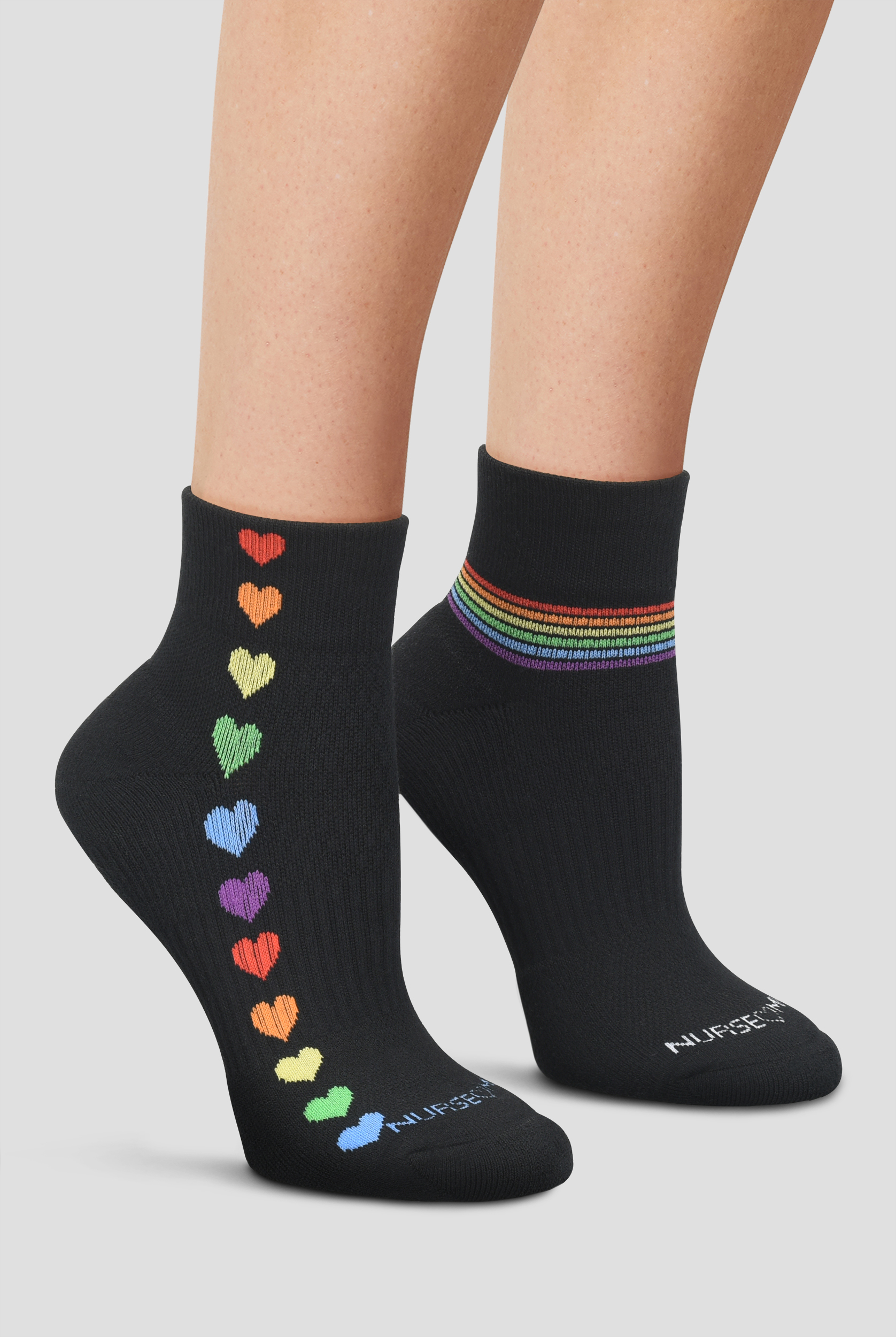Nurse Mates Rainbow Hearts/Pinstripes Women's 2-Pair Multi-Pack Anklet Socks