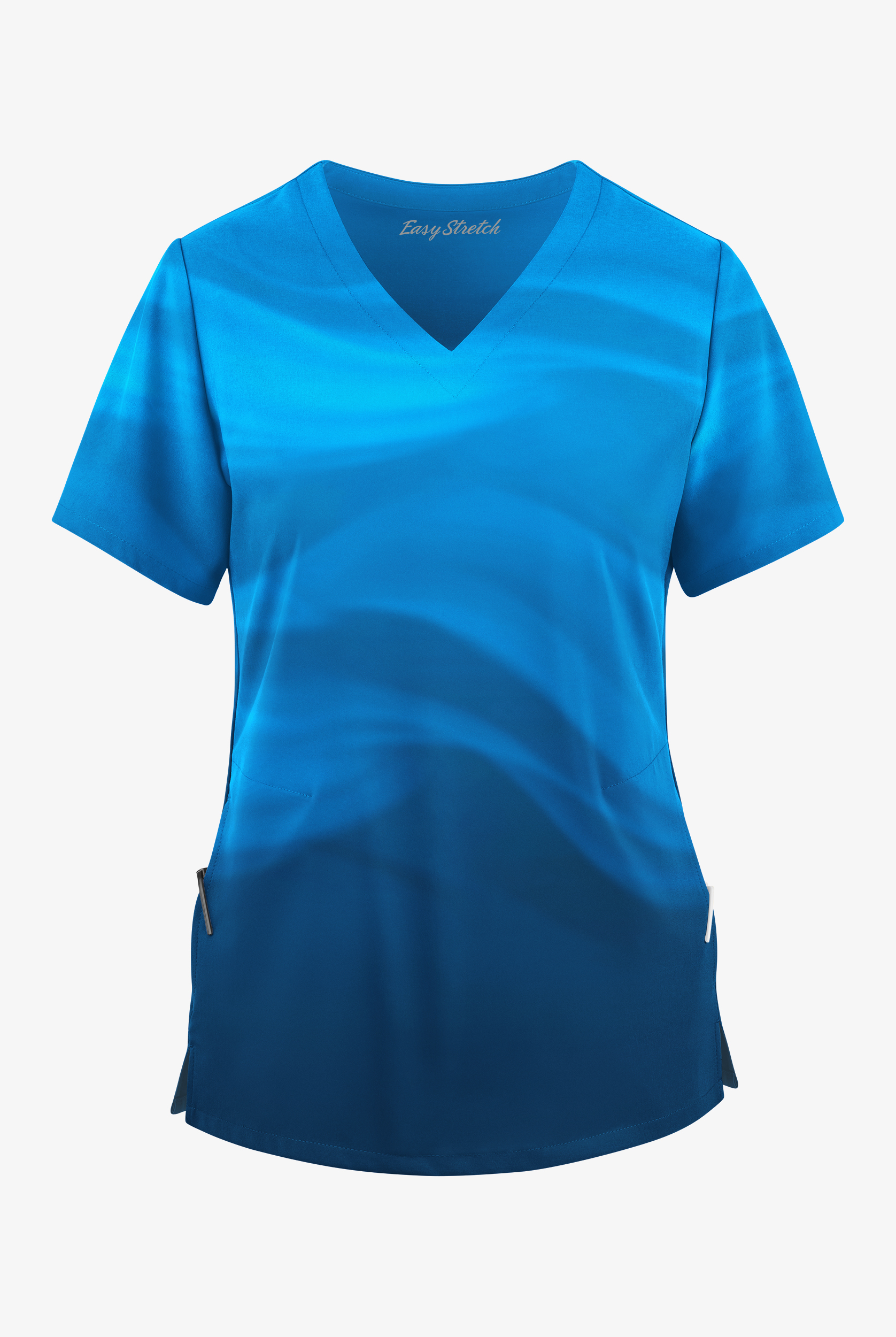 Easy STRETCH Calming Haze Royal Women's 2-Pocket V-Neck Print Scrub Top