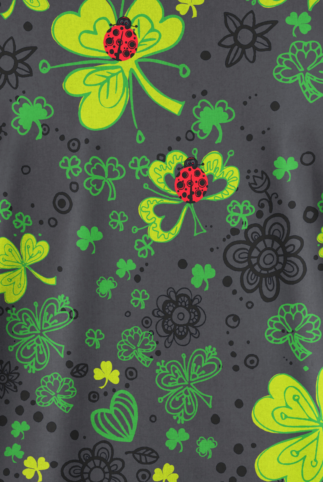 Butter-Soft Originals Ladies & Clovers Pewter Women's 2-Pocket Classic Fit V-Neck Print Scrub Top