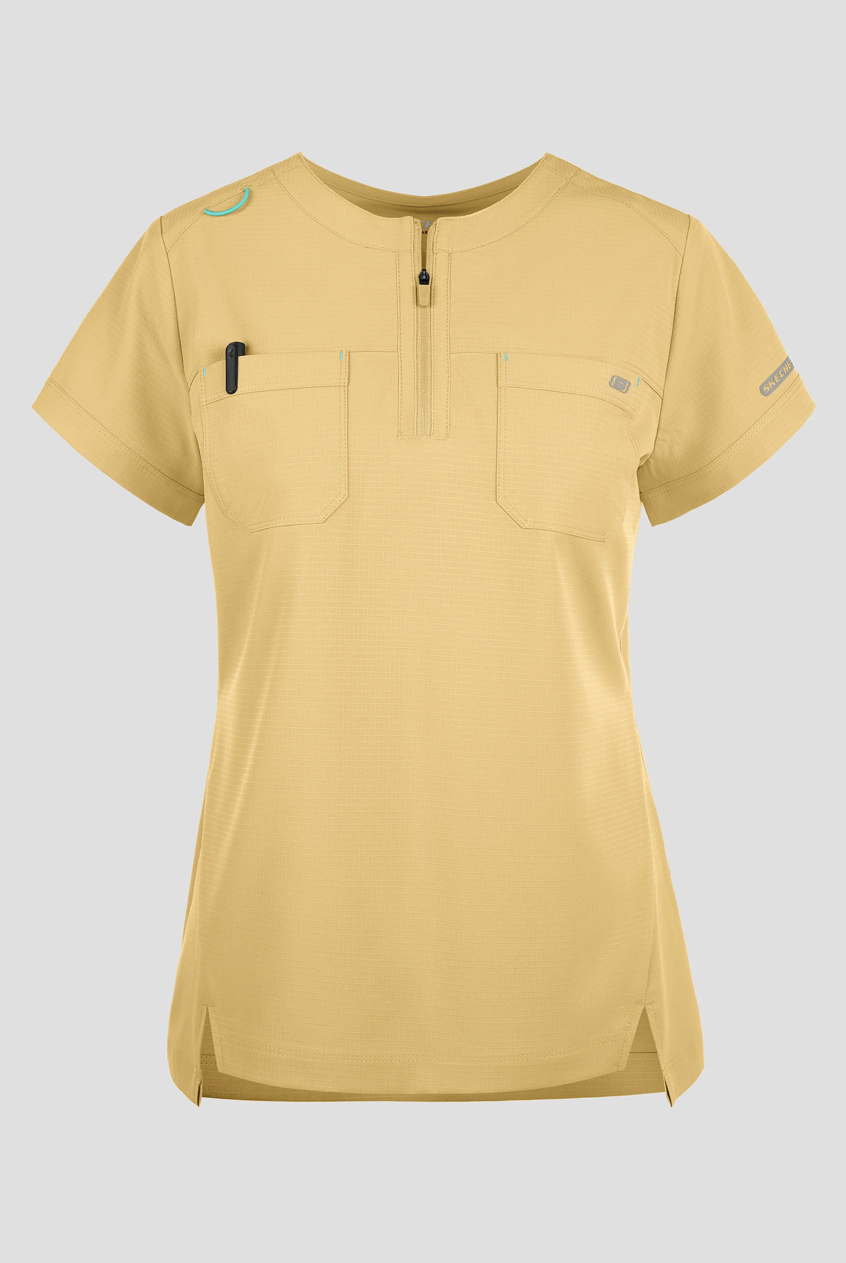 Skechers by Barco Ripstop Trek Women's 2-Pocket STRETCH Rounded Zip Neck Tuck In Scrub Top