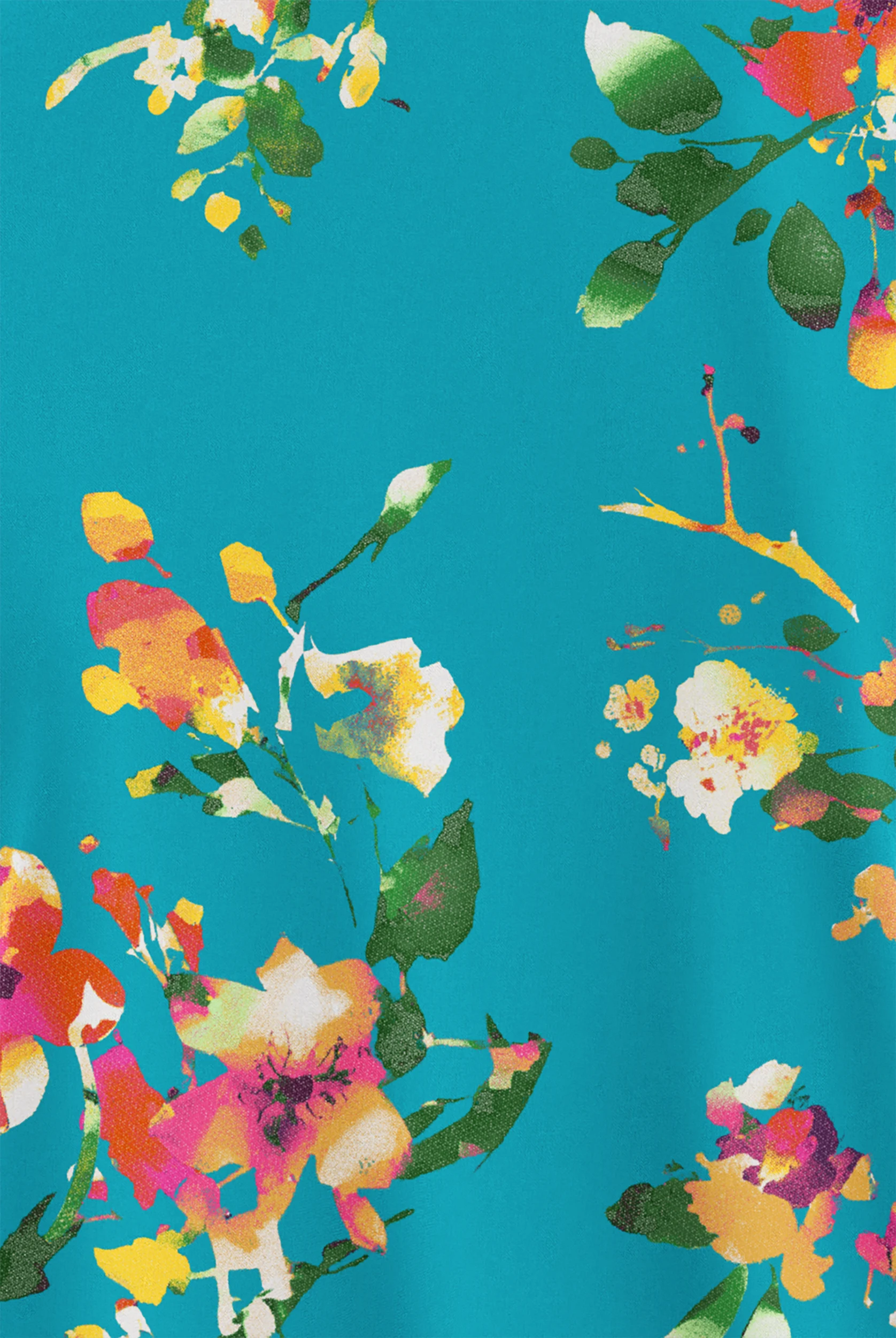 Butter-Soft STRETCH Abstract Garden Turquoise Women's 2-Pocket V-Neck Print Scrub Top