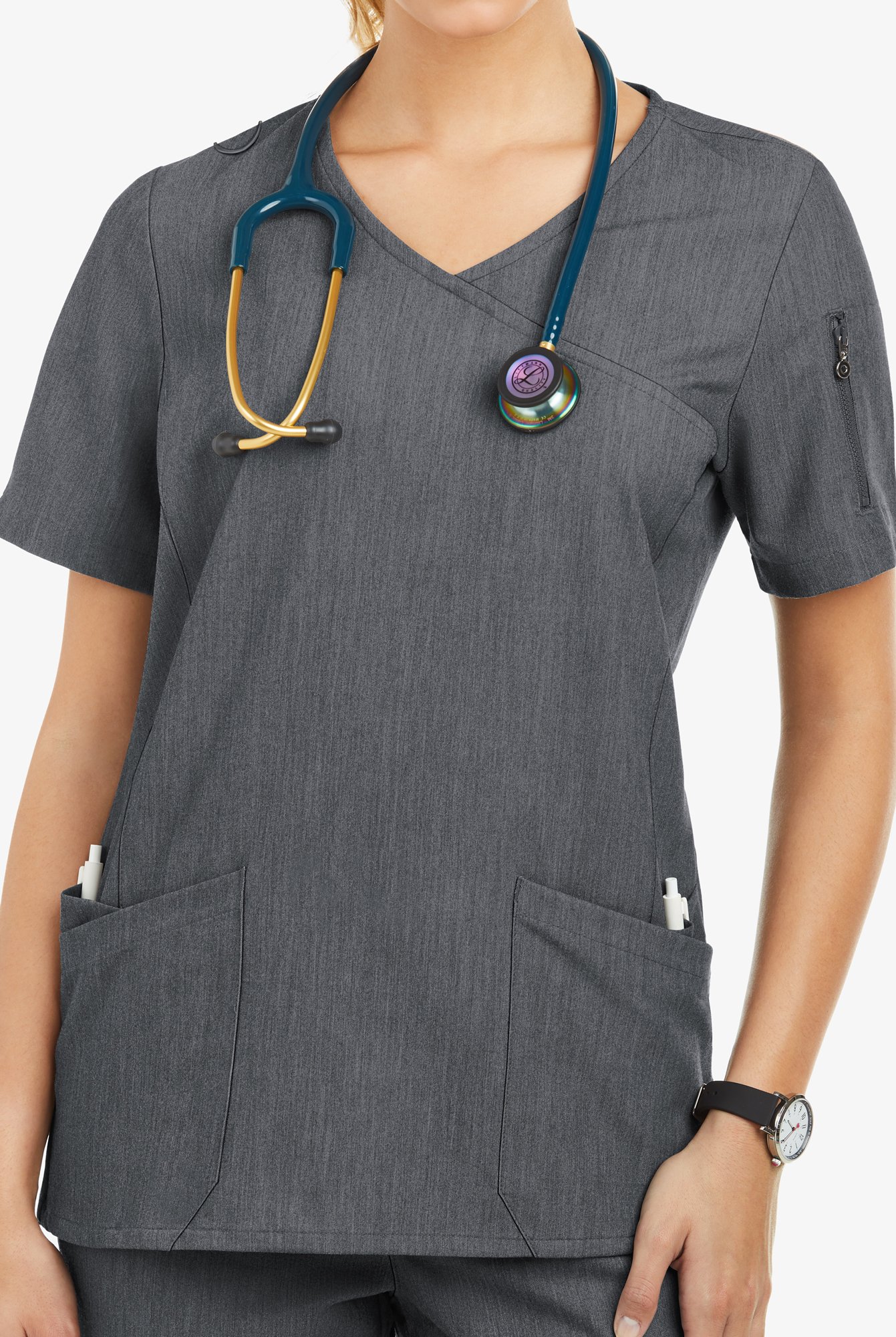 MOVEMENT by Butter-Soft Capella Women's 5-Pocket Faux Wrap STRETCH Scrub Top