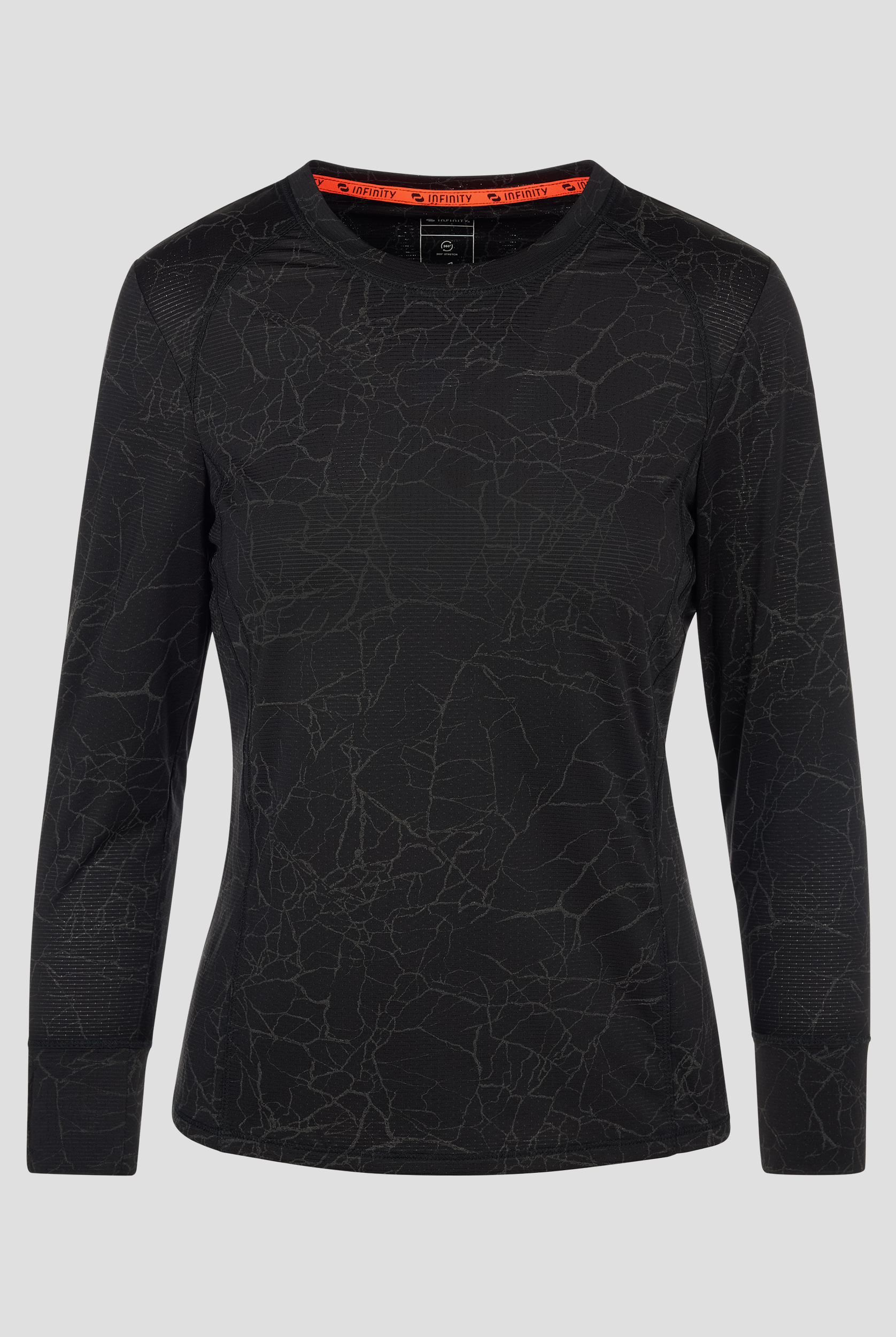 Camiseta médica Infinity Crackle Black Marble STRETCH con mangas largas para mujer