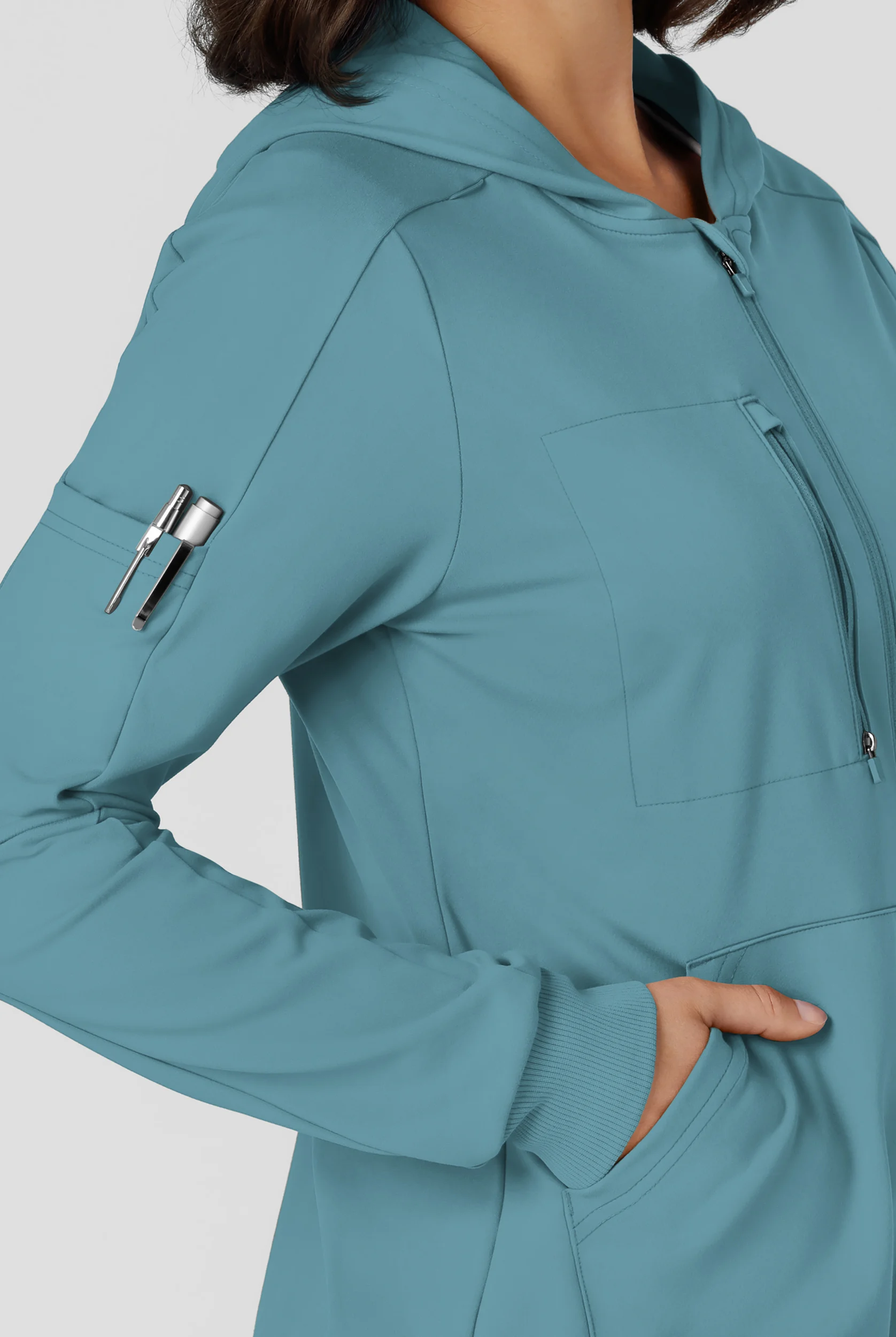 Wink Renew Knit Women's 4-Pocket STRETCH Front Zip Scrub Hoodie Jacket