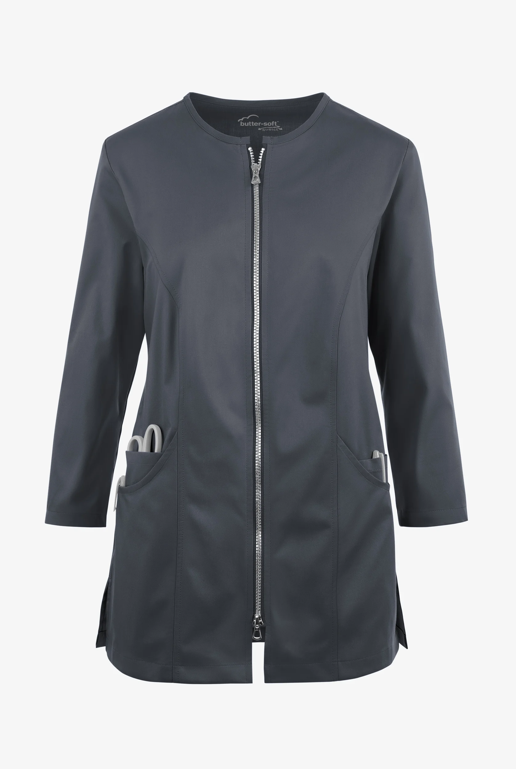 Butter-Soft STRETCH Women's 4-Pocket Jewel Neck Consultation Scrub Lab Coat