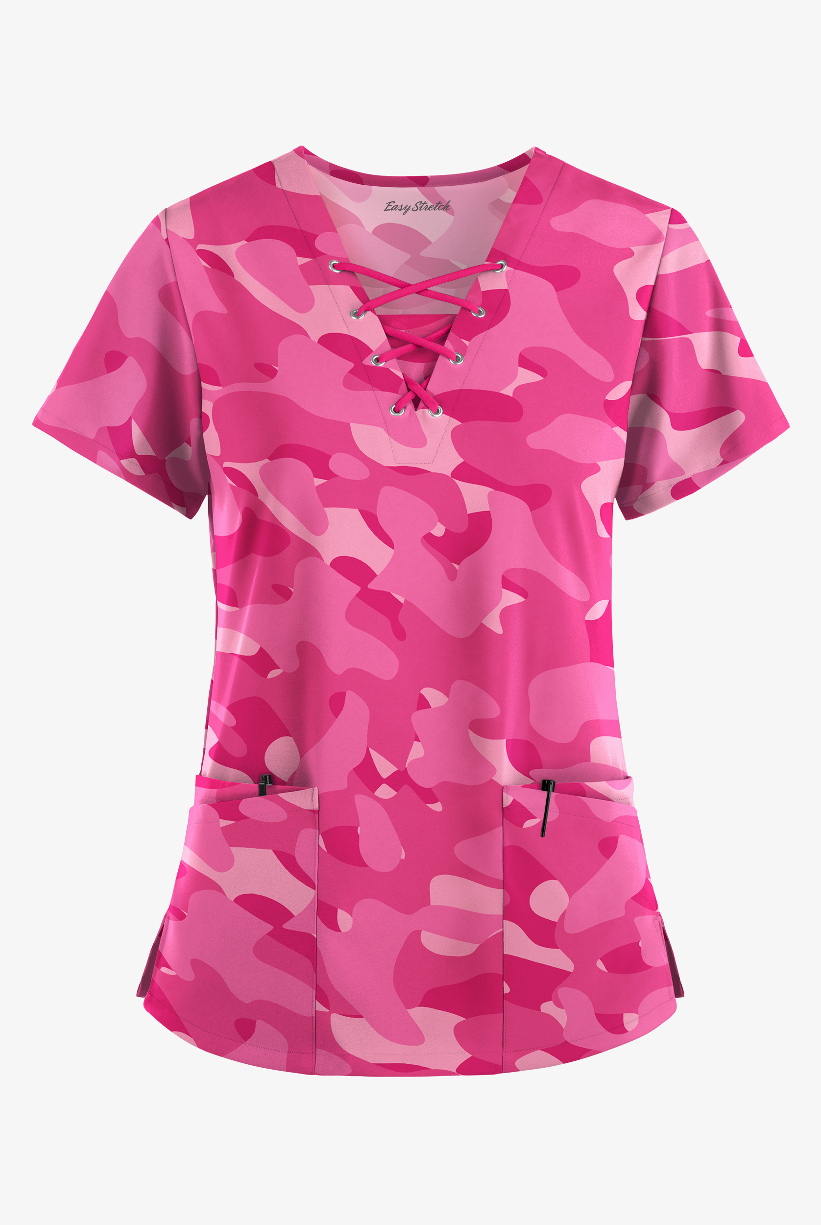 Blusa médica estampada Easy Stretch Cloud Camo Flirt con cuello en V y 4 bolsillos para mujer