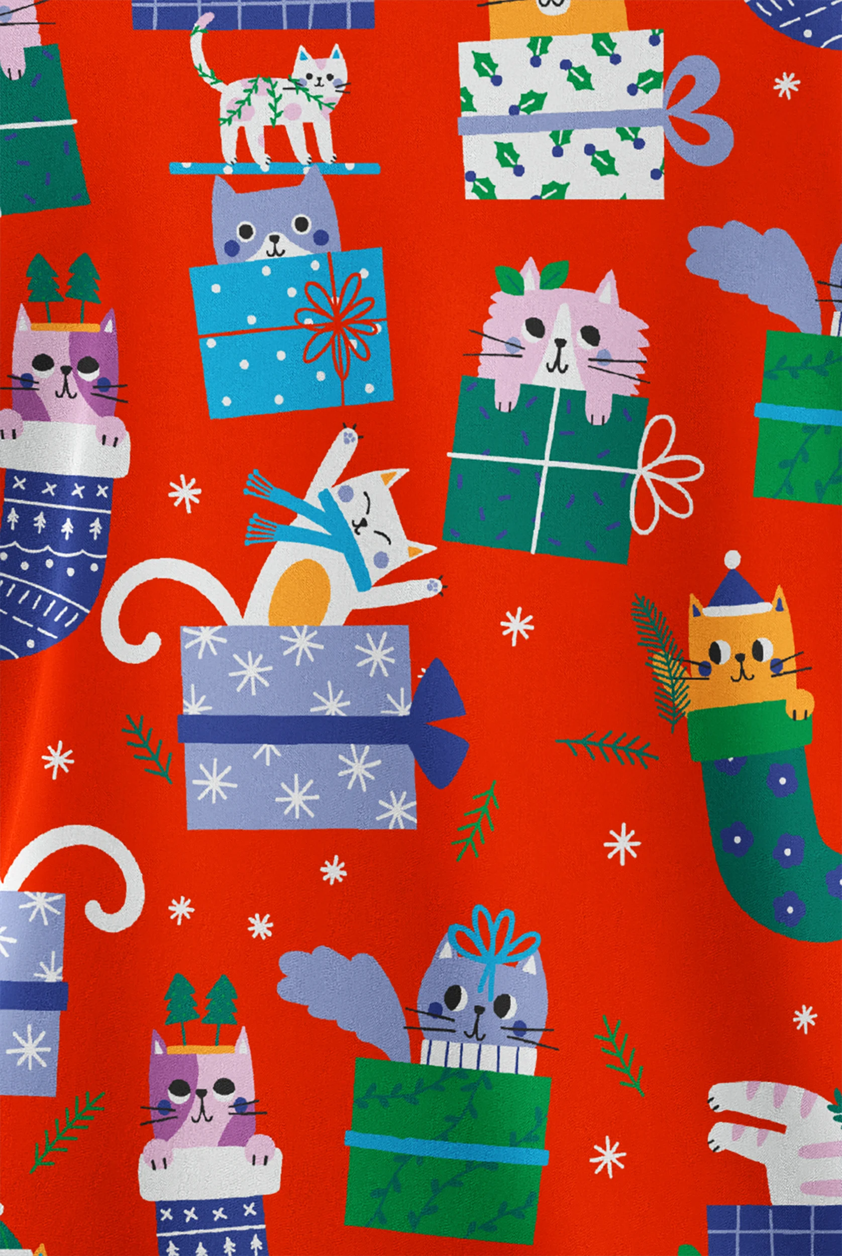 Butter-Soft STRETCH Merry Cat-mas Women's 2-Pocket V-Neck Print Scrub Top