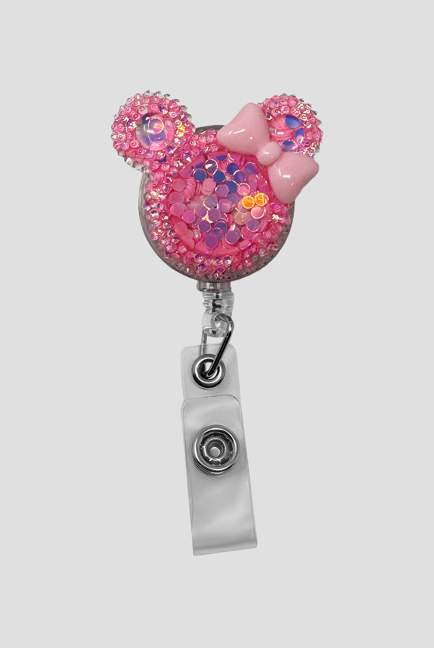 Cutieful Pink Mouse Ears Retractable Acrylic ID Badge Holder