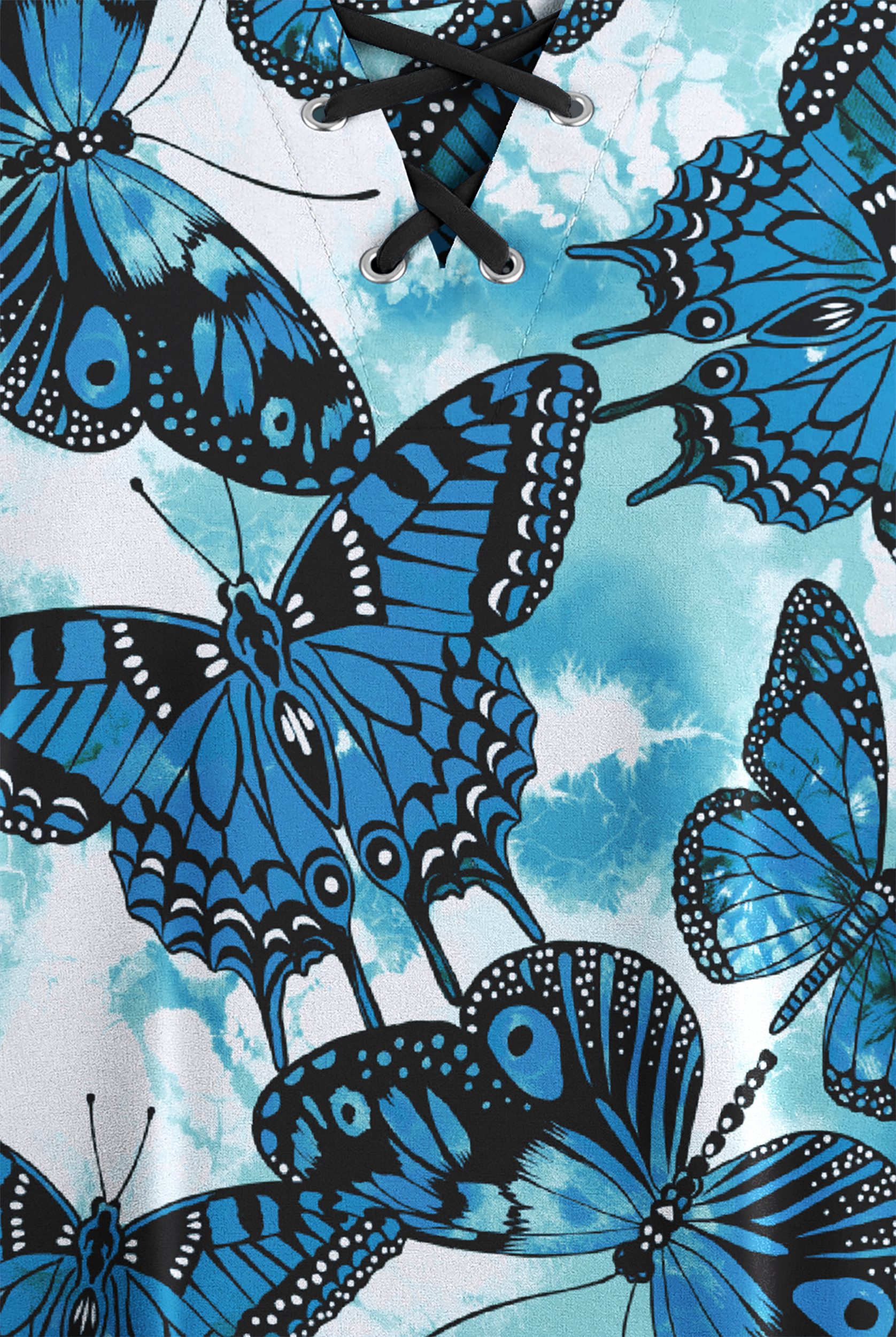 Easy STRETCH Butterfly Oasis Women's 4-Pocket Lace Up V-Neck Print Scrub Top