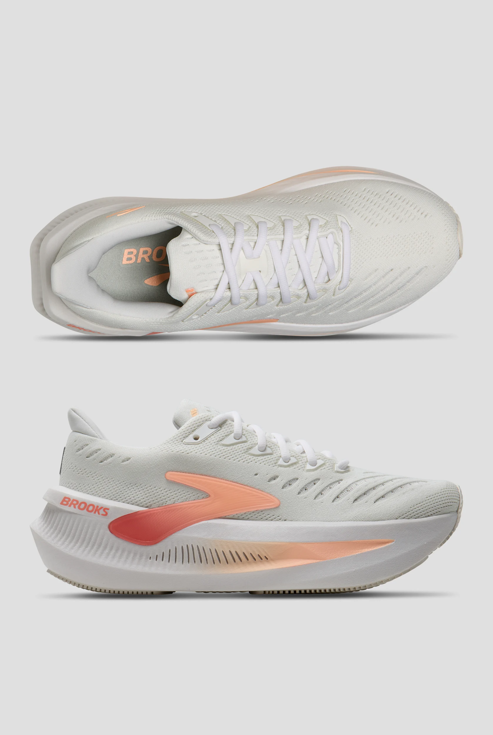 Brooks Women's Glycerin Max 2 White/Coral/Peach Athletic Lace Up Shoes